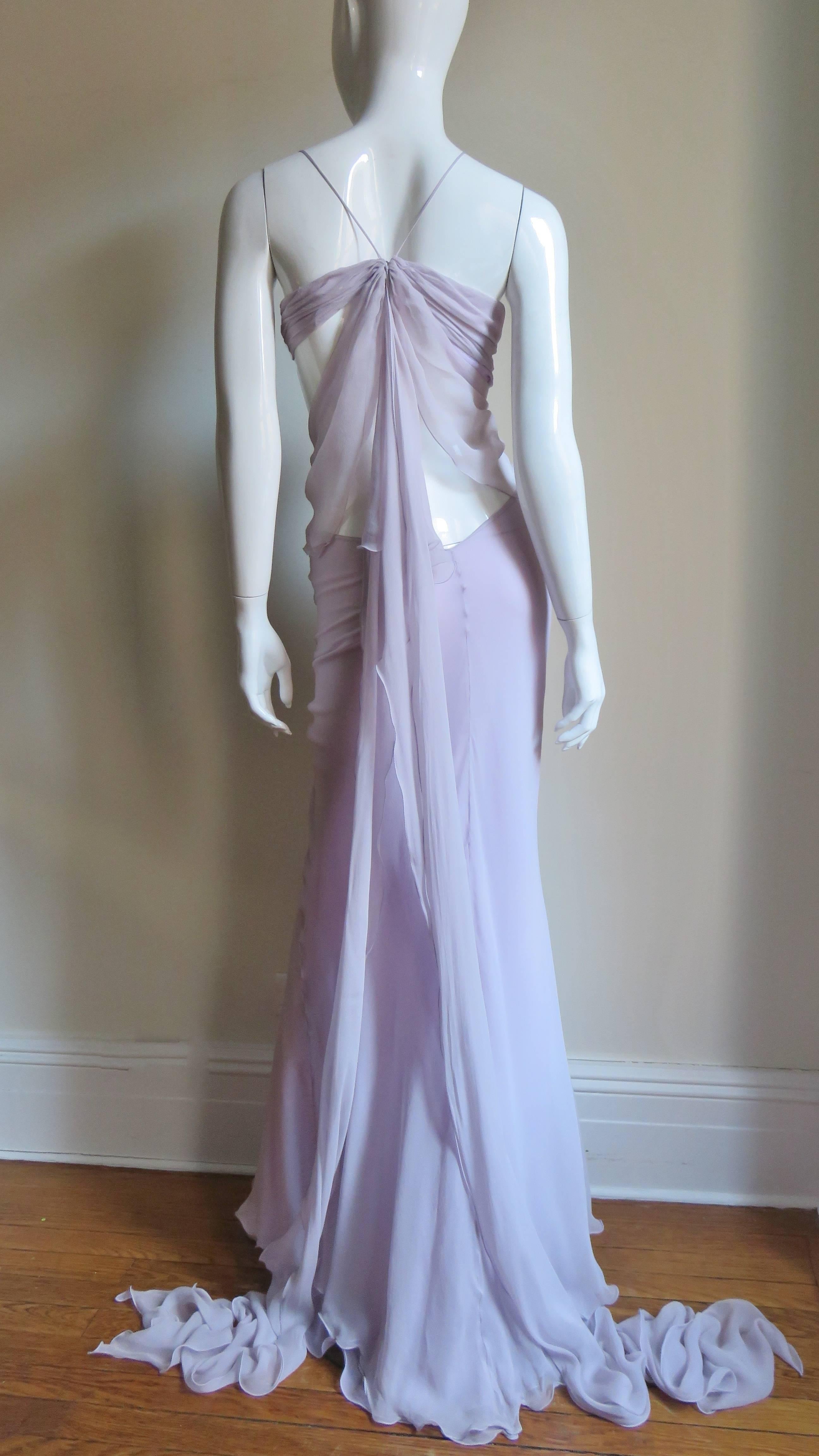 Krizia Lavender New Draped Cut out Silk Gown 7