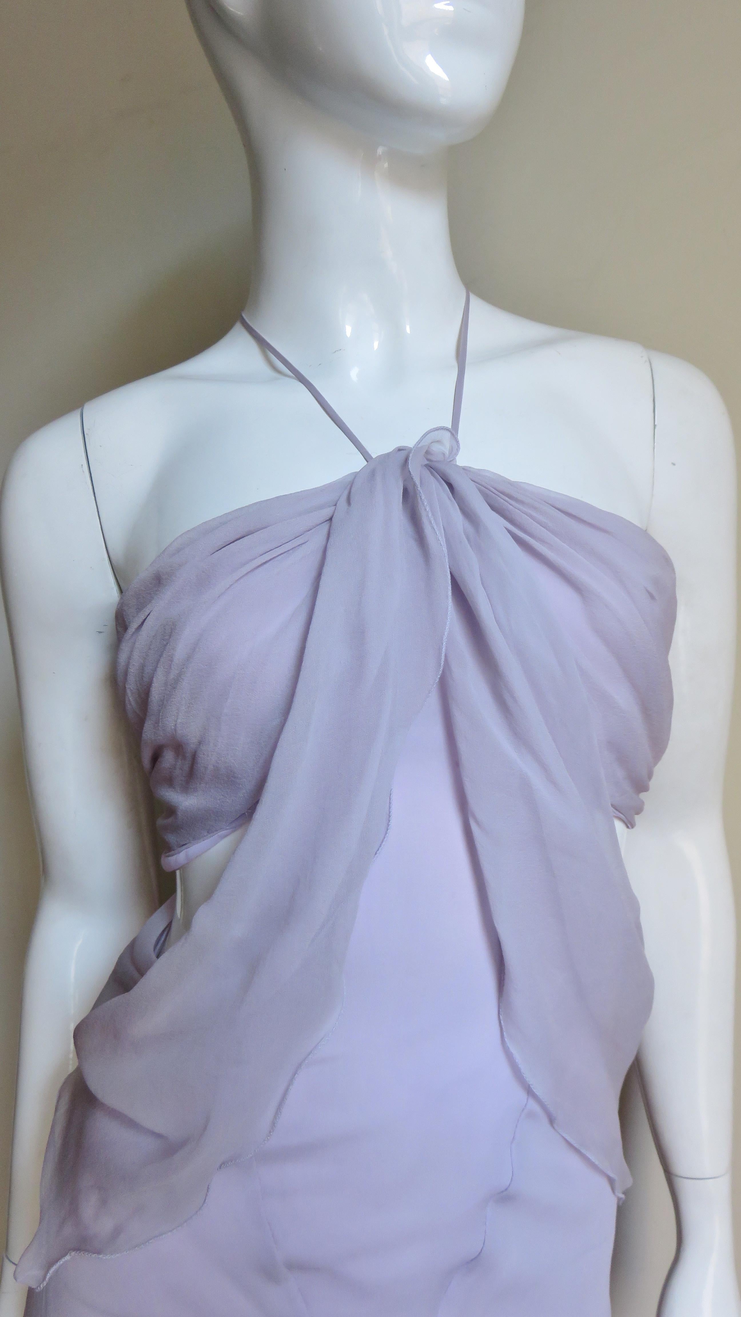 Krizia Lavender New Draped Cut out Silk Gown In Excellent Condition In Water Mill, NY