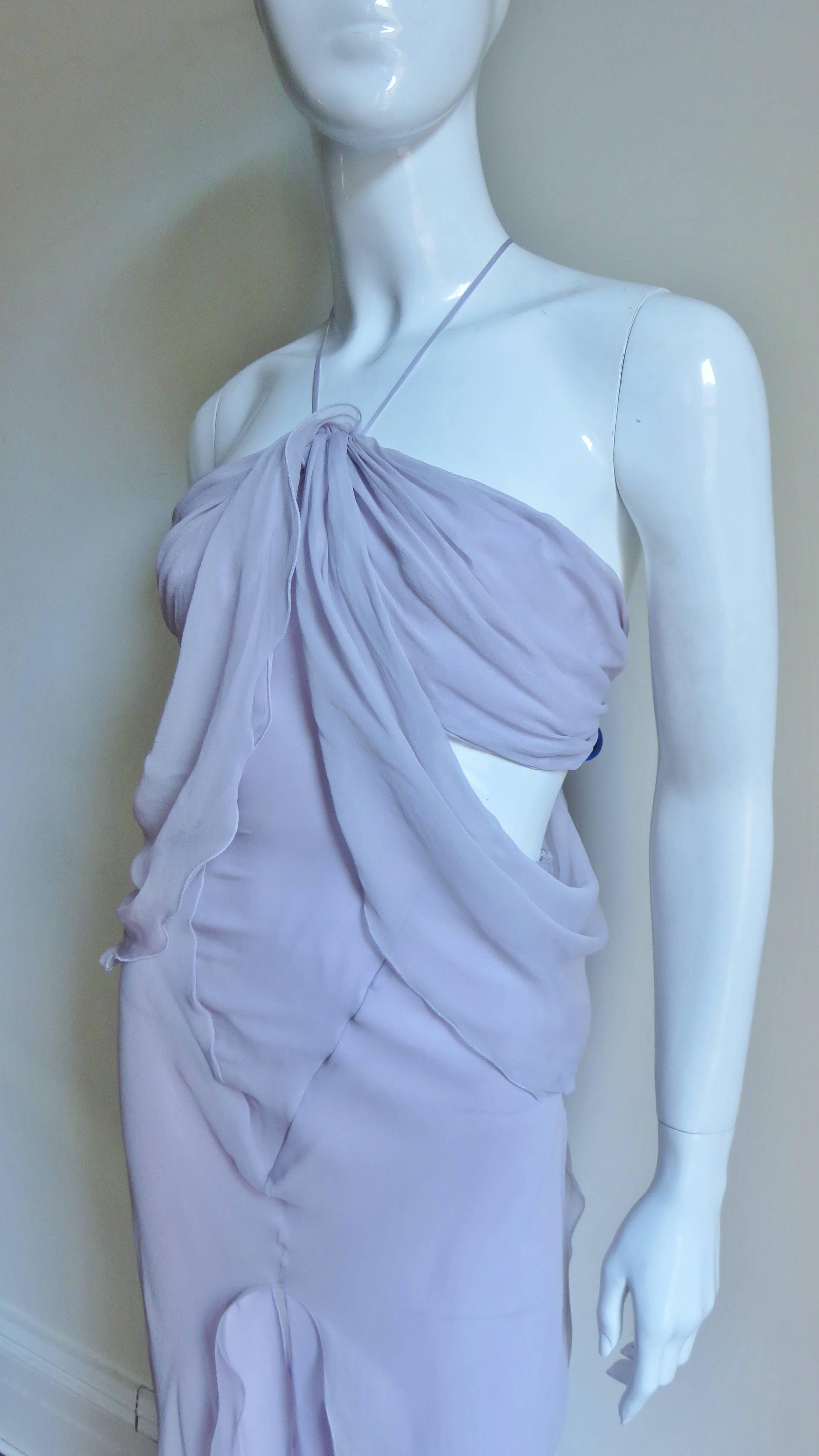 Women's Krizia Lavender New Draped Cut out Silk Gown