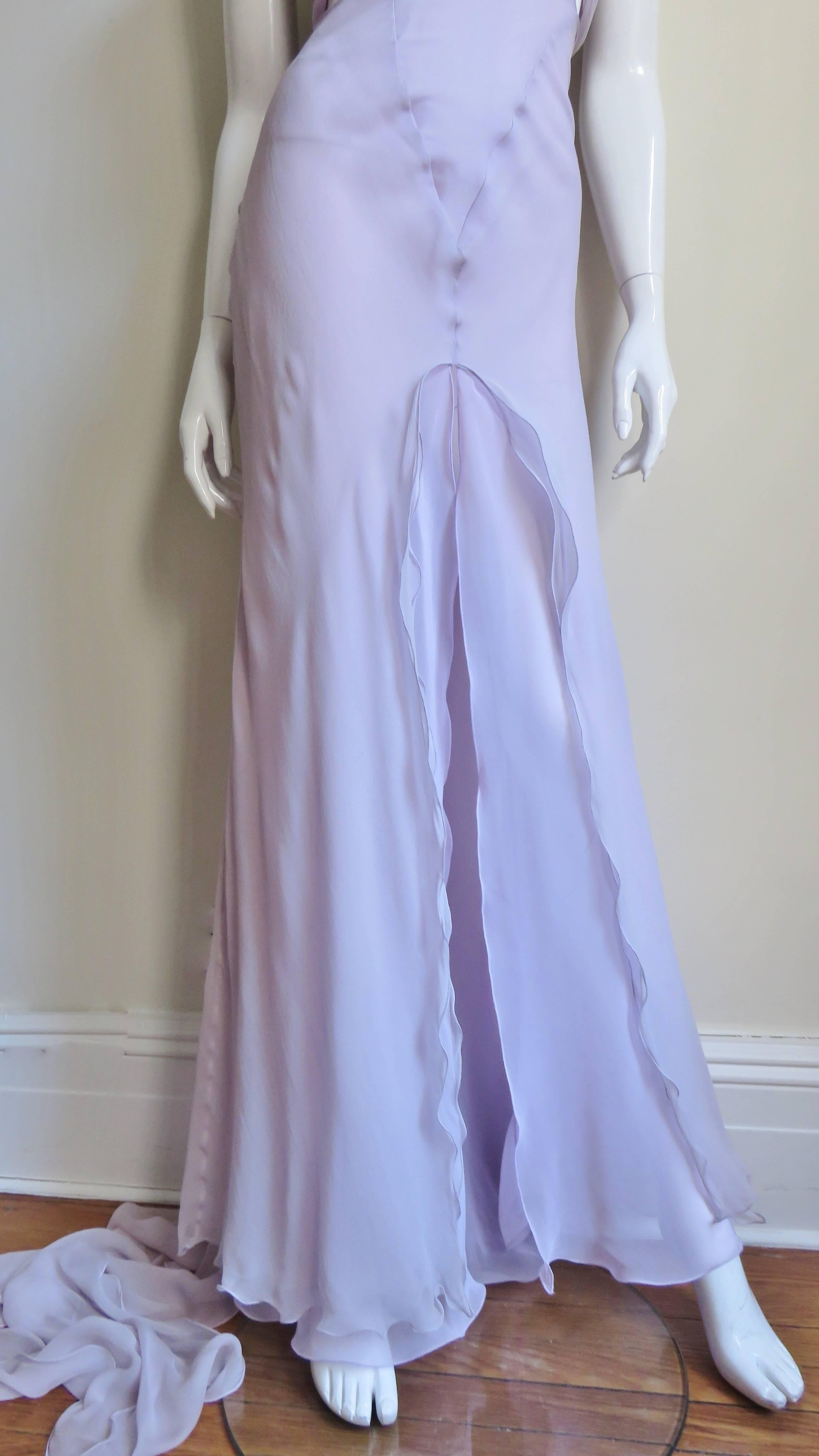 Krizia Lavender New Draped Cut out Silk Gown 1