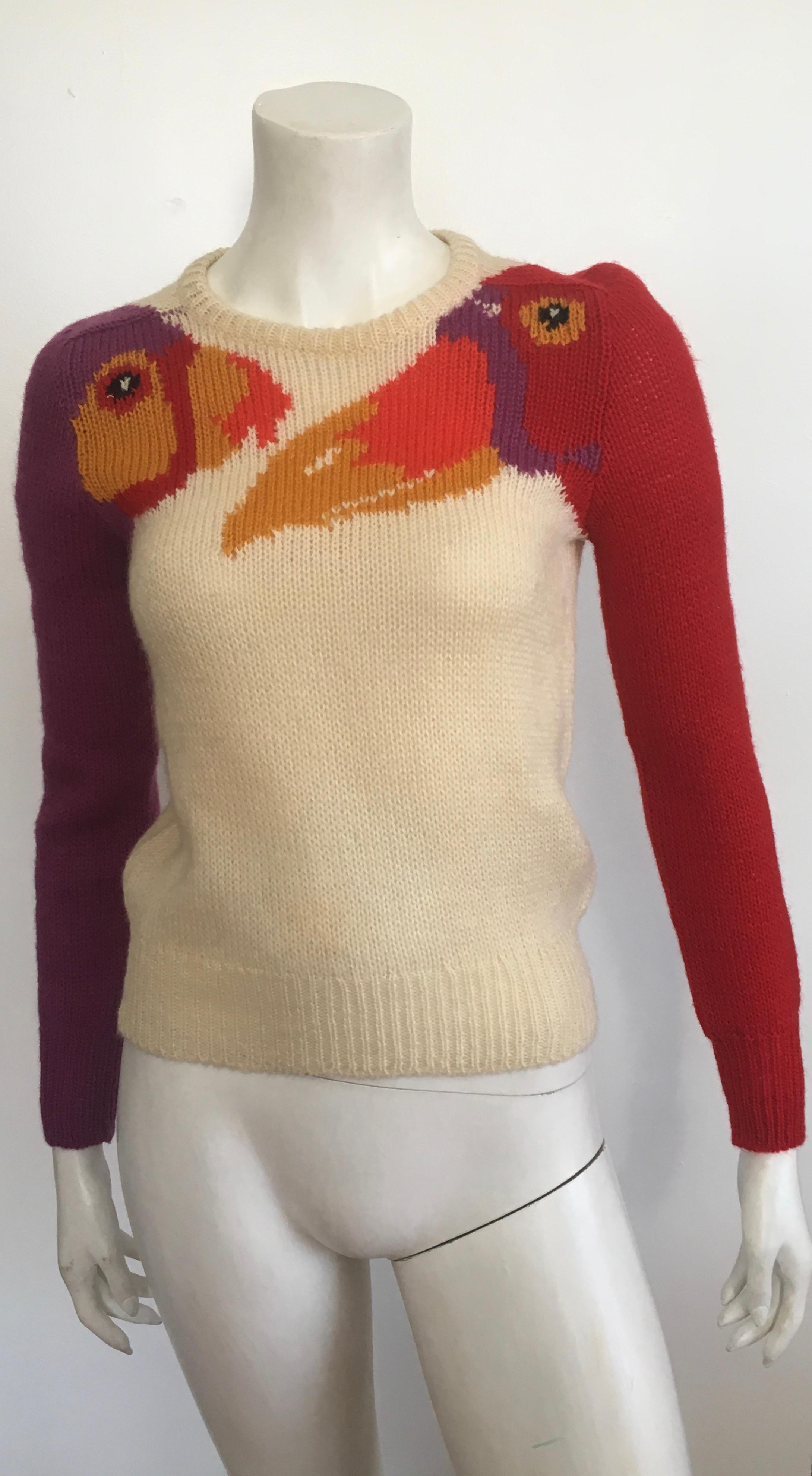 Krizia Maglia 1980s Exotic Birds Iconic Pullover Sweater Size Small. 7