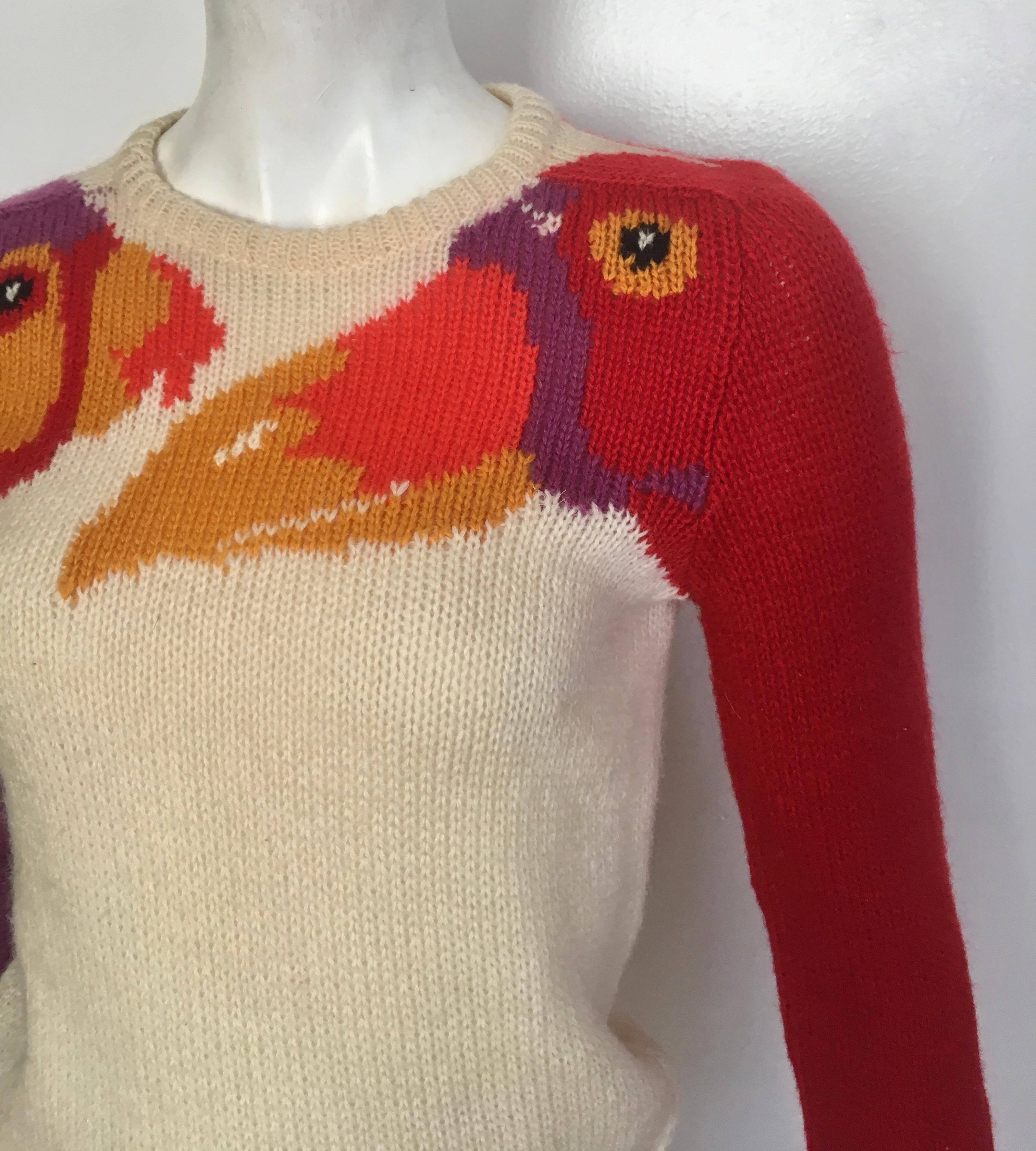 Krizia Maglia 1980s Exotic Birds Iconic Pullover Sweater Size Small. In Excellent Condition In Atlanta, GA