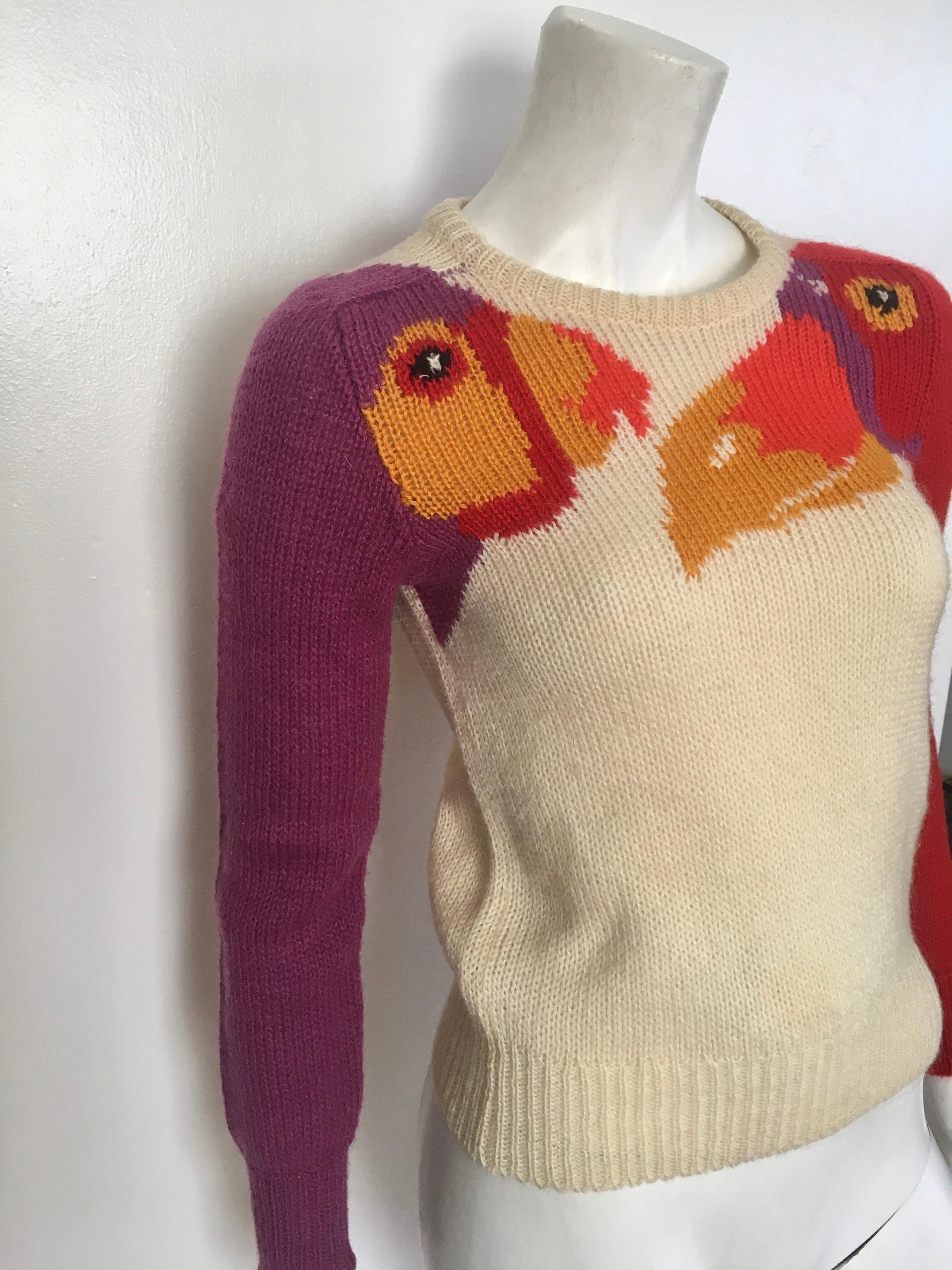 Women's or Men's Krizia Maglia 1980s Exotic Birds Iconic Pullover Sweater Size Small.