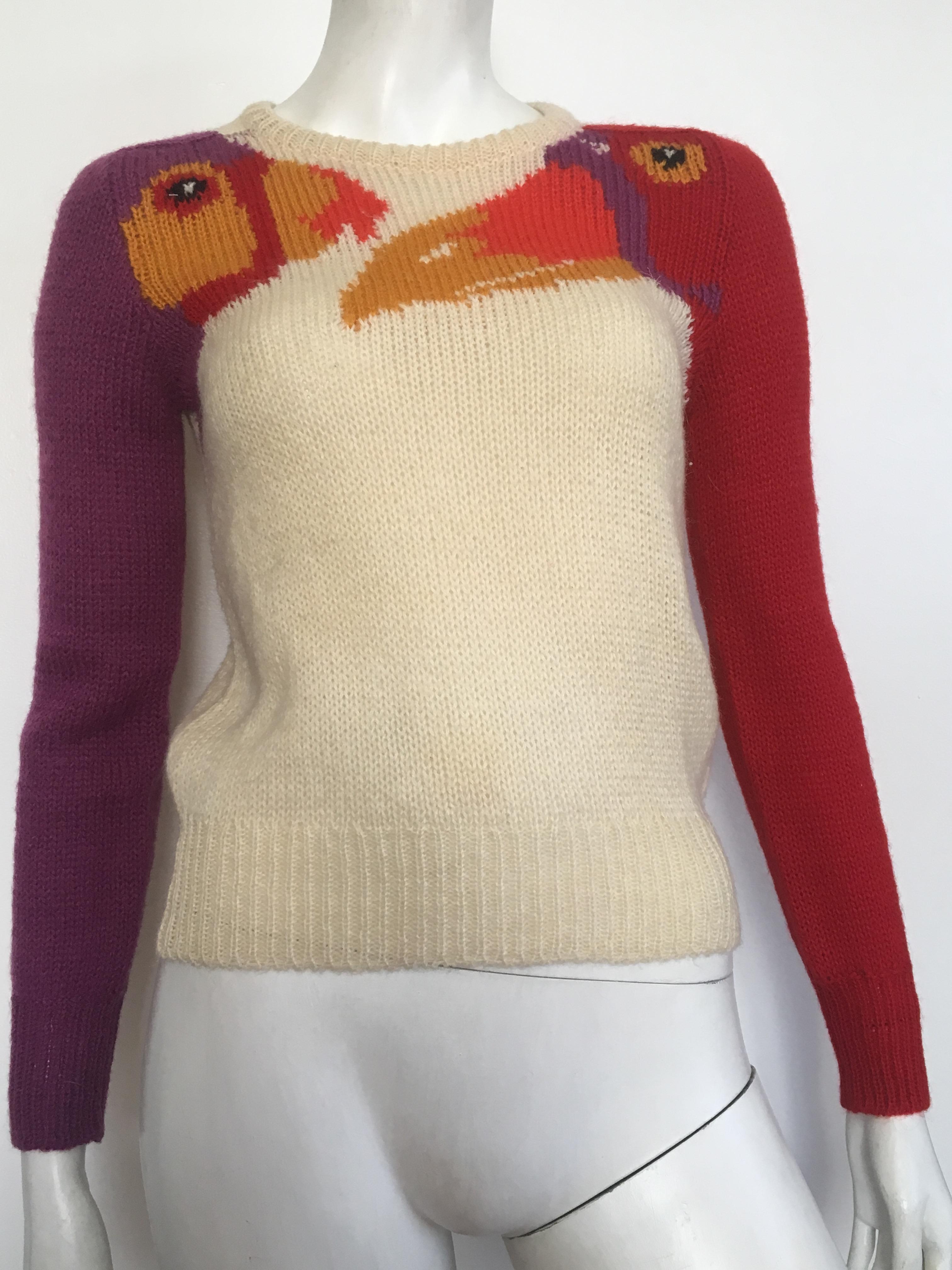 Krizia Maglia 1980s Exotic Birds Iconic Pullover Sweater Size Small. 1