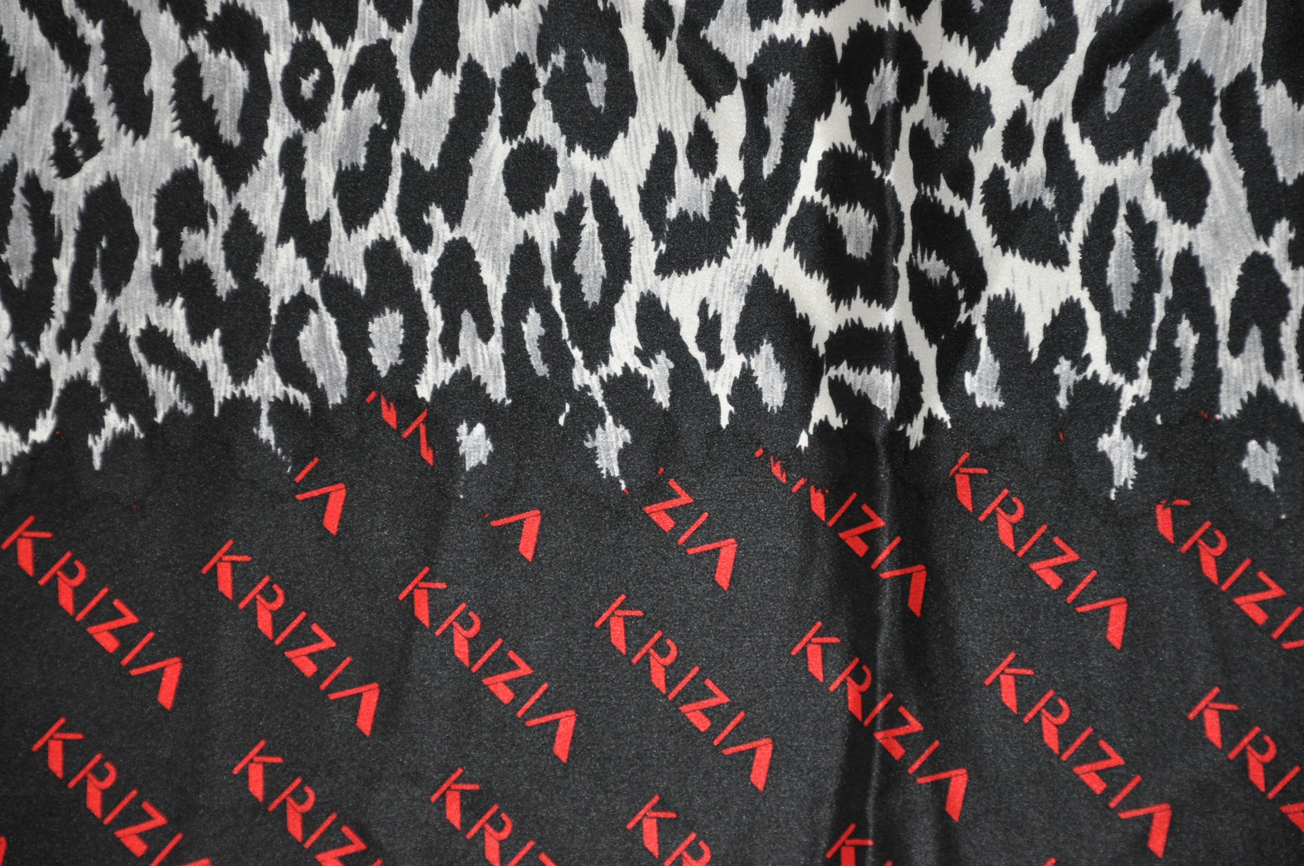 Women's or Men's Krizia Majestic Black & Steel Gray Leopard Print Silk Scarf For Sale