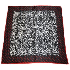 Krizia Majestic Black & Steel Gray Leopard Print Silk Scarf