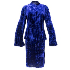 KRIZIA Midnight Blue Velvet Skirt Suit, New/Old, 1990s