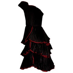KRIZIA "New" Haute Couture Black Flounced Pleated Silk Dress - Unworn