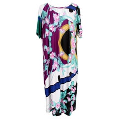 Krizia Pink Blue Viscose Floral Oversize Long Tunic Dress