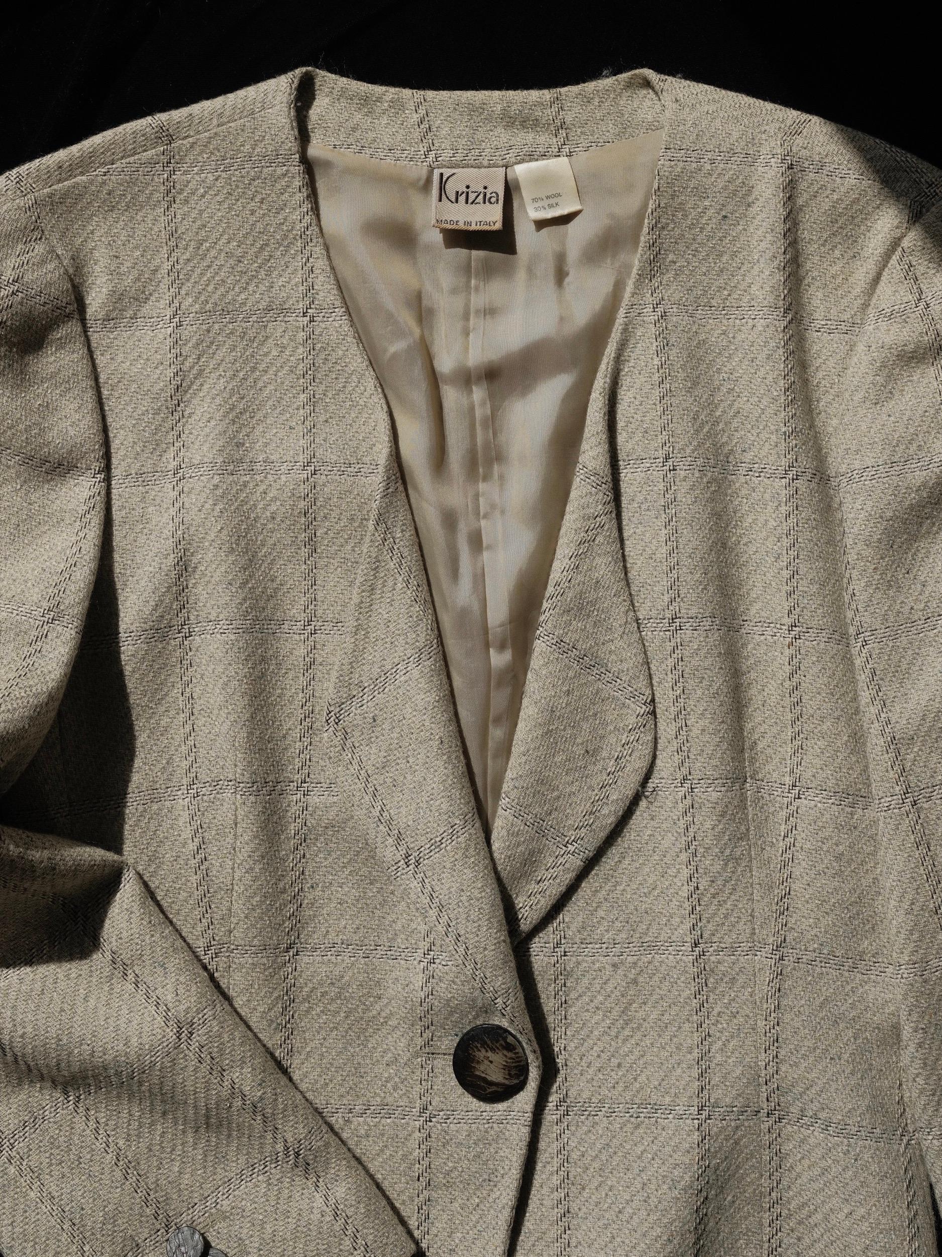 Krizia Plaid Wool and Silk Jacket 1980's Sz 42 For Sale 9