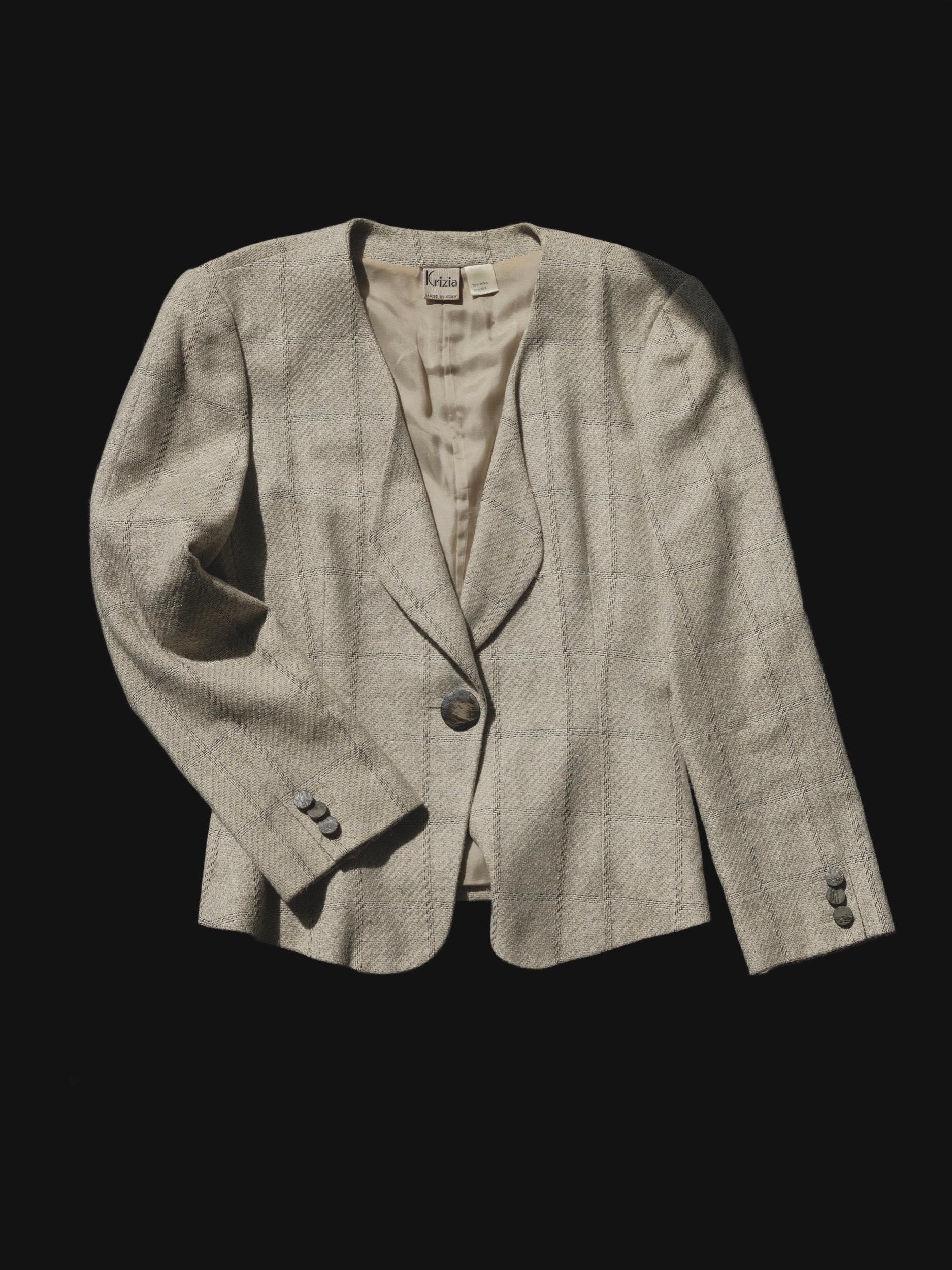 Krizia Veste en laine et soie à carreaux des années 1980, taille 42 État moyen - En vente à Los Angeles, CA