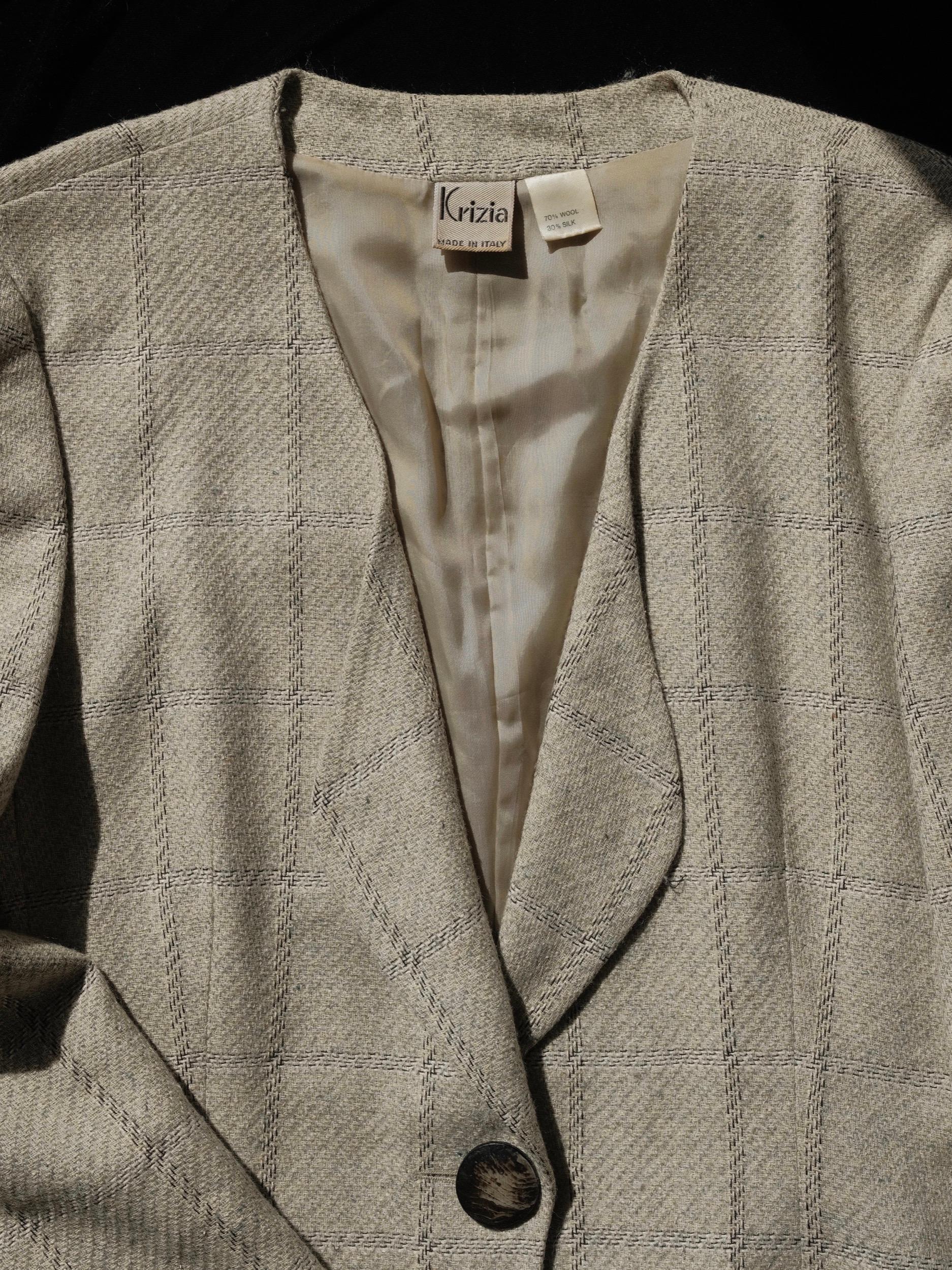 Women's Krizia Plaid Wool and Silk Jacket 1980's Sz 42 For Sale