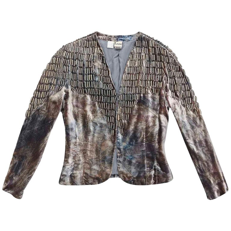Krizia Rare 1980s Vintage Beaded Tie Dye Velvet Evening Jacket For Sale ...