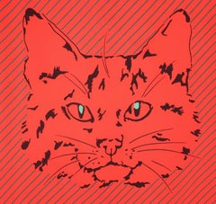 Krizia Red & Purple Silk Cat Scarf, 1980's