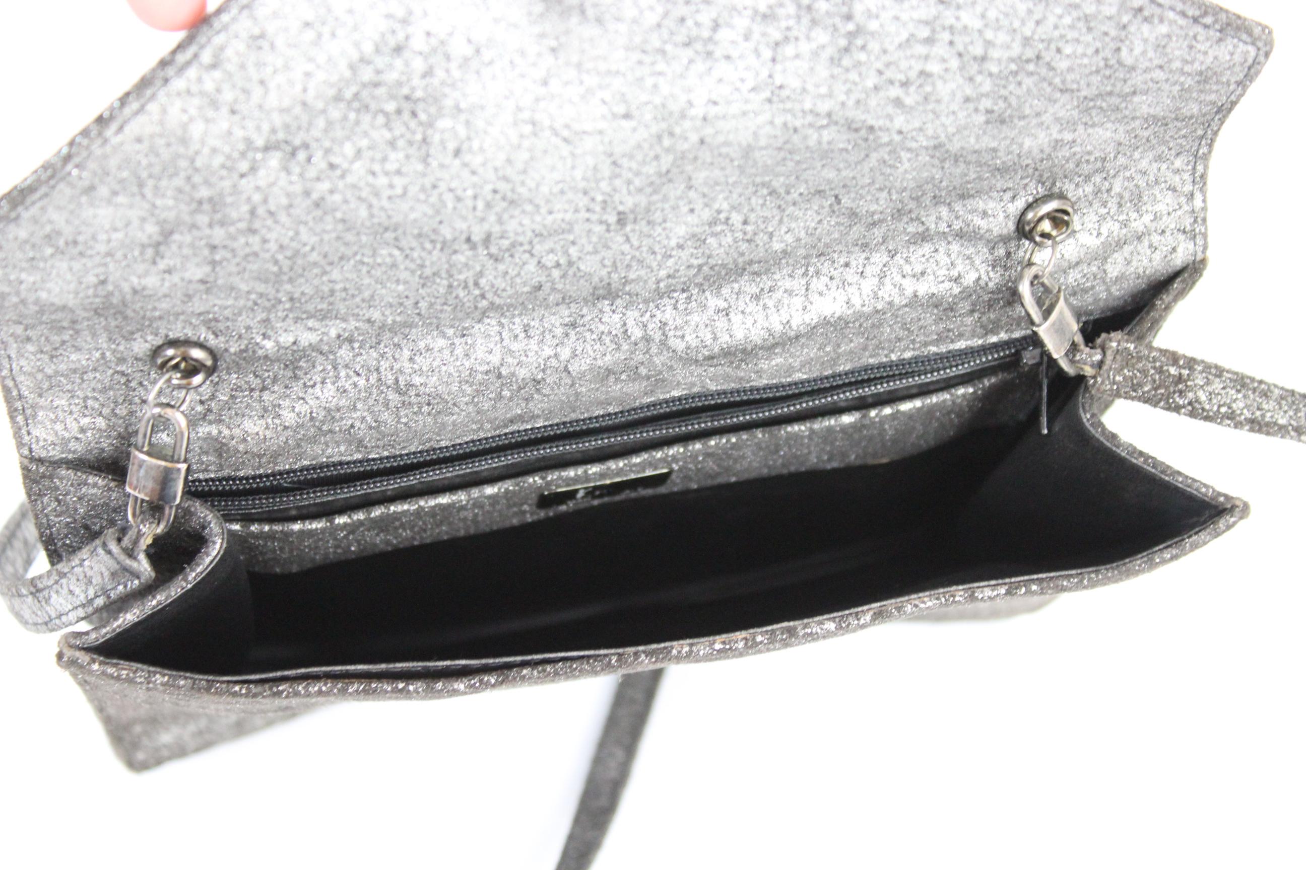 Krizia Silver Leather Evening Shoulder Bag 1980s For Sale 4