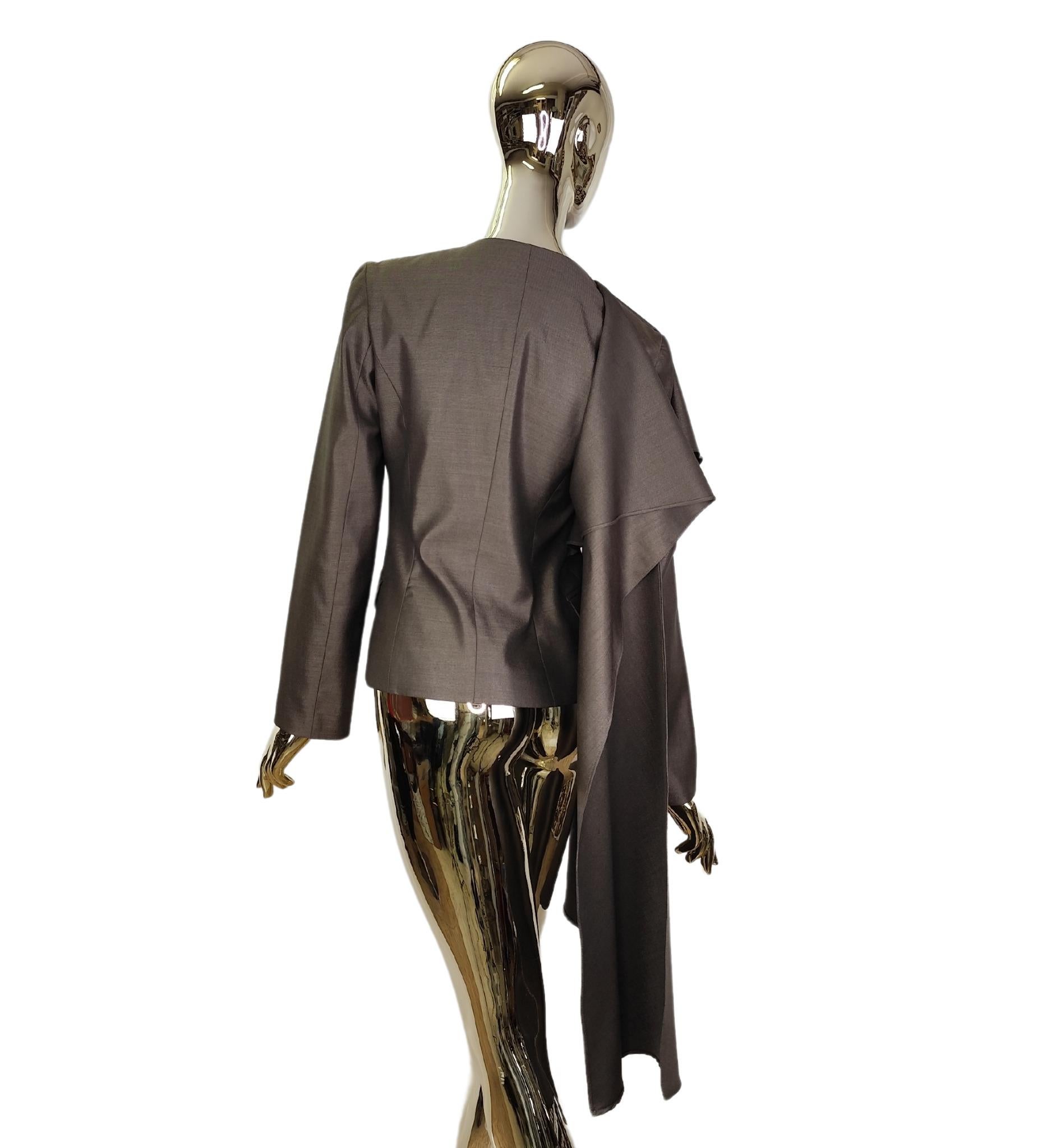 Black Krizia Top grey wool silk scarf blazer For Sale