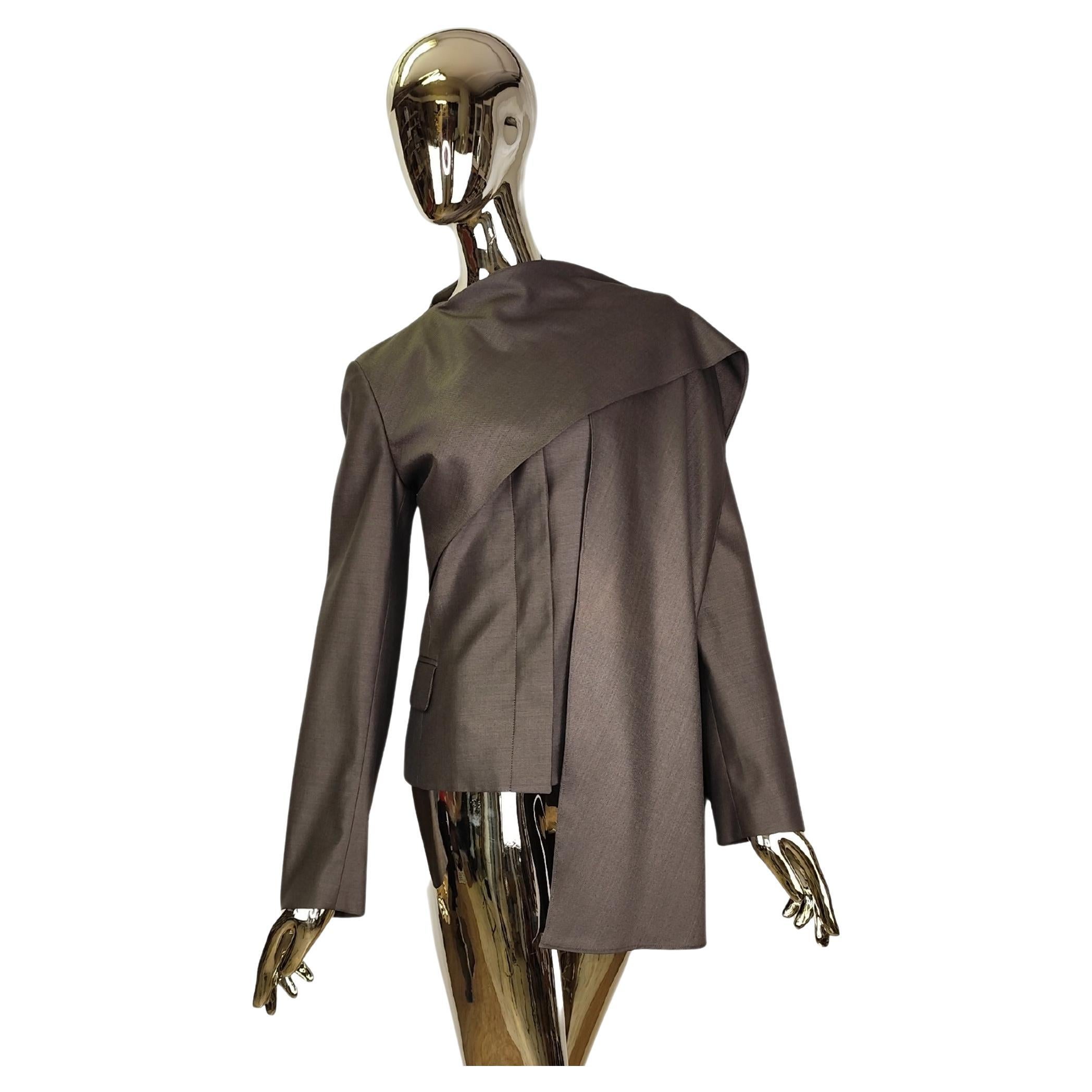 Krizia Top grey wool silk scarf blazer For Sale