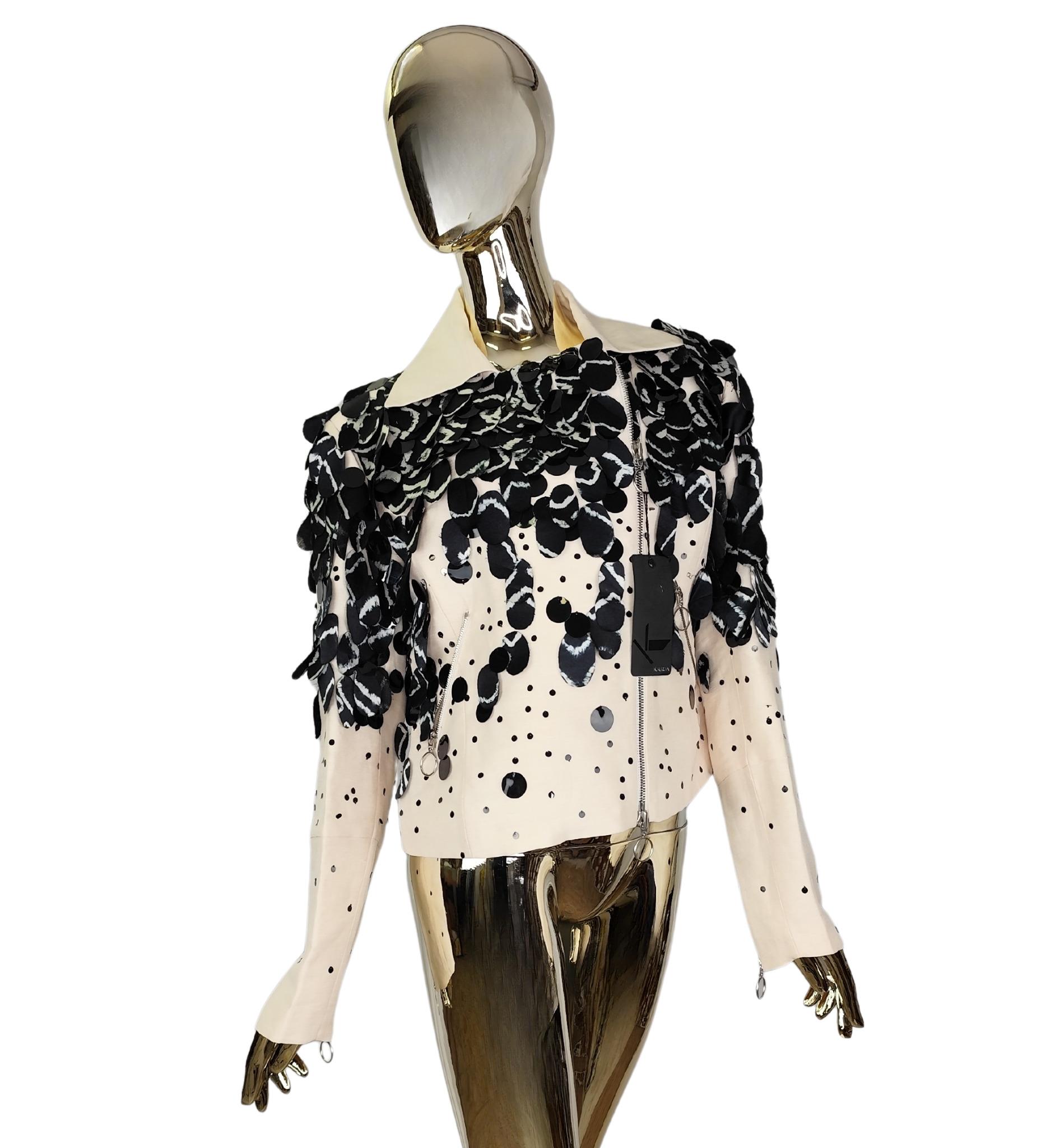 Beige Krizia Top S/S 2013 runway silk embellished biker jacket For Sale
