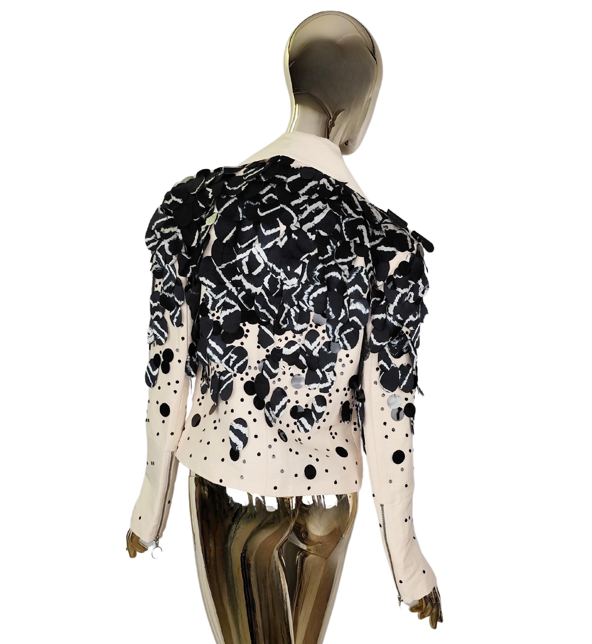 Krizia Top S/S 2013 runway silk embellished biker jacket In Excellent Condition For Sale In Milano, IT