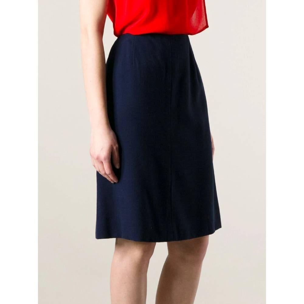 Krizia Vintage 70s blue wool midi pencil skirt In Excellent Condition For Sale In Lugo (RA), IT