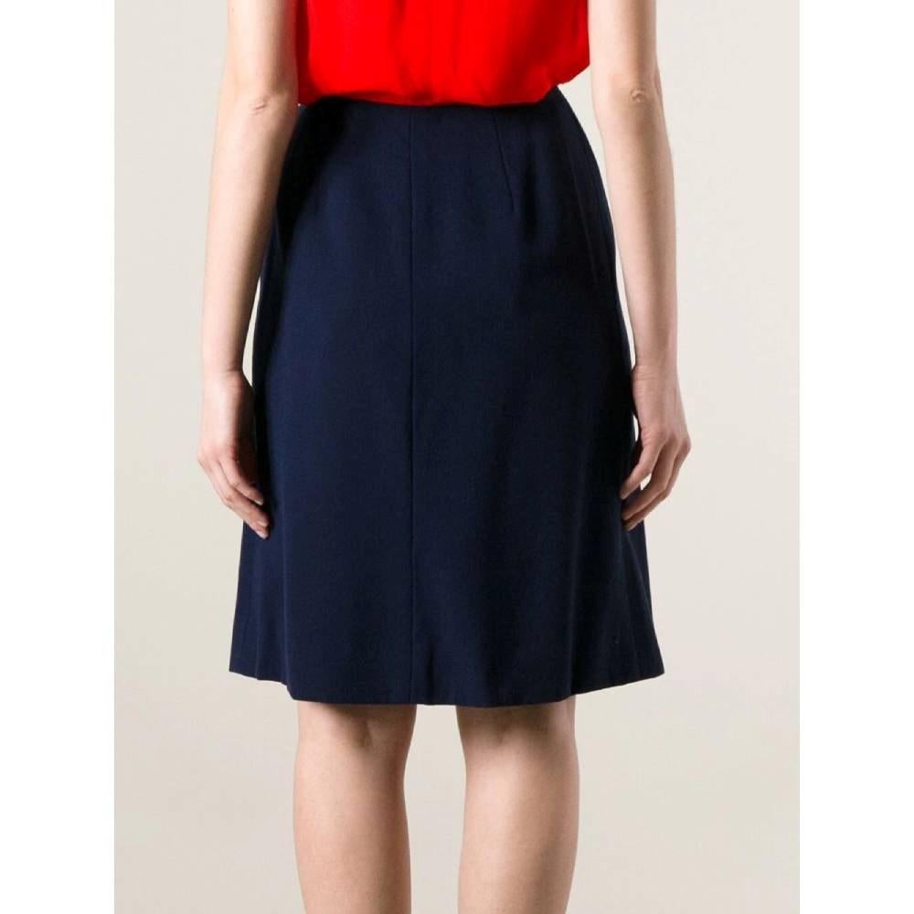 Women's Krizia Vintage 70s blue wool midi pencil skirt For Sale