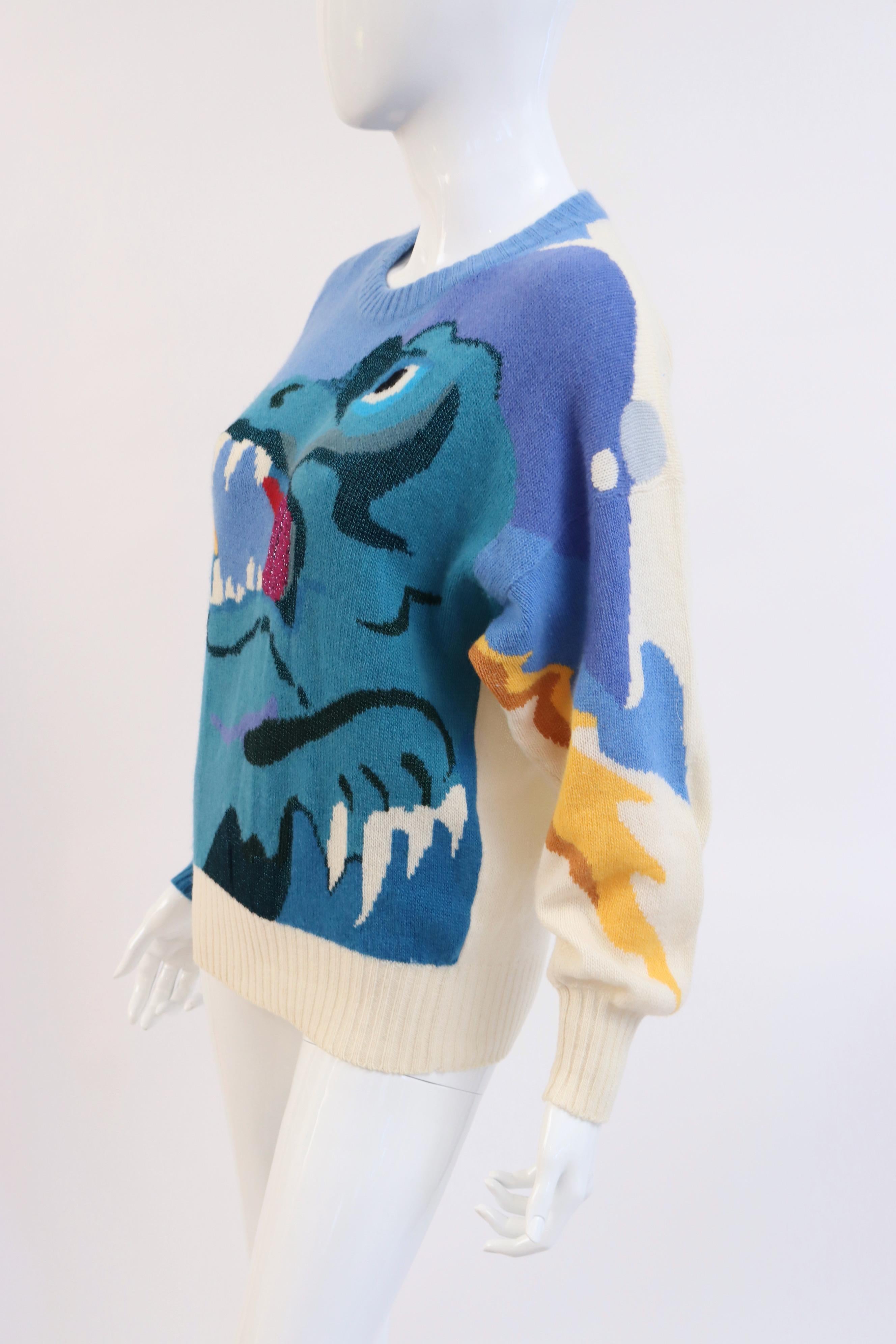 KRIZIA Vintage 80's Dragon Dino Sweater In Excellent Condition For Sale In Georgetown, ME