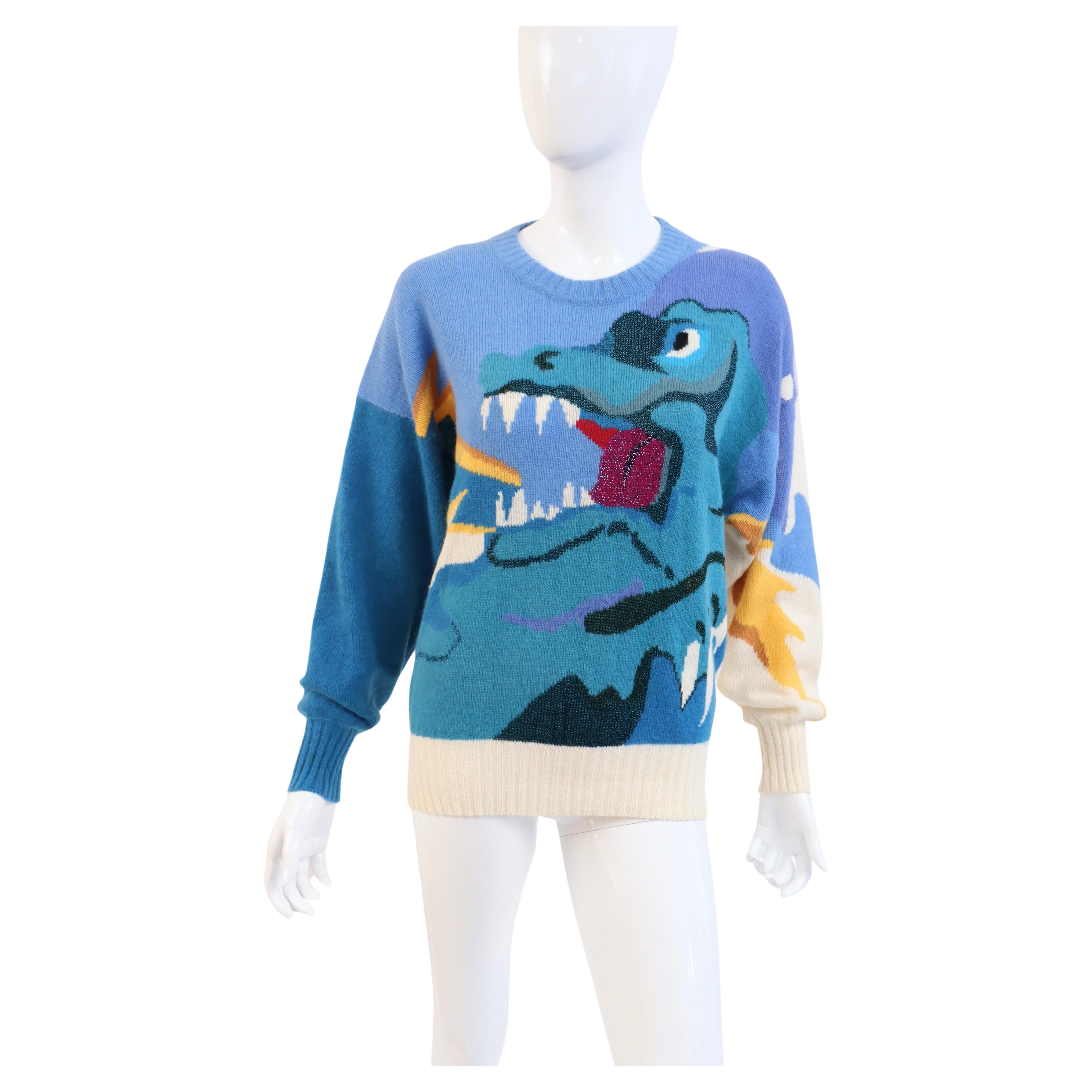 KRIZIA Vintage 80's Dragon Dino Sweater For Sale