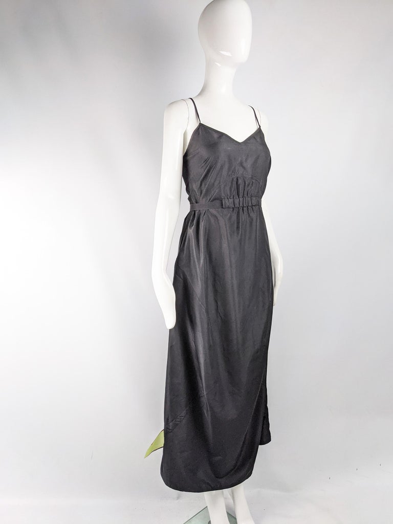 Krizia Vintage Black Taffeta Maxi Dress, 1990s For Sale at 1stDibs