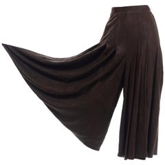 brown culottes Krizia Vintage Brown Sheepskin Suede Wide Leg High Waist Pleated Culottes Pants