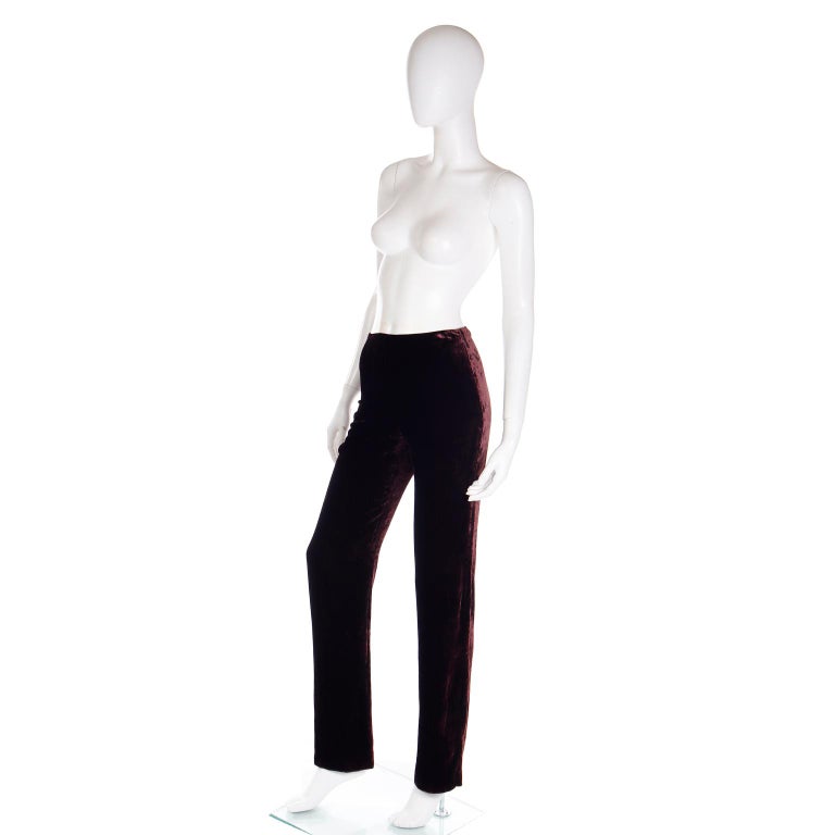 Krizia Vintage Burgundy Red Velvet High Waisted Pants In Excellent Condition For Sale In Portland, OR
