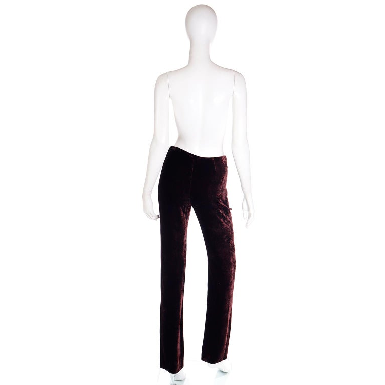Women's Krizia Vintage Burgundy Red Velvet High Waisted Pants For Sale