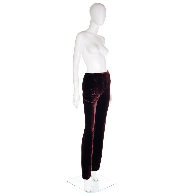 Krizia Vintage Burgundy Red Velvet High Waisted Pants For Sale 1