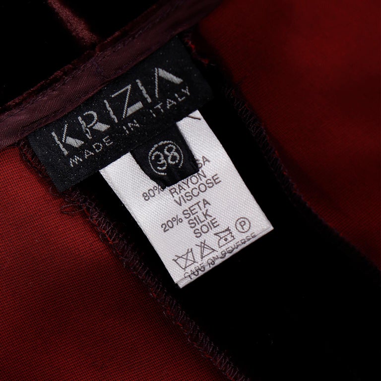 Krizia Vintage Burgundy Red Velvet High Waisted Pants For Sale 3