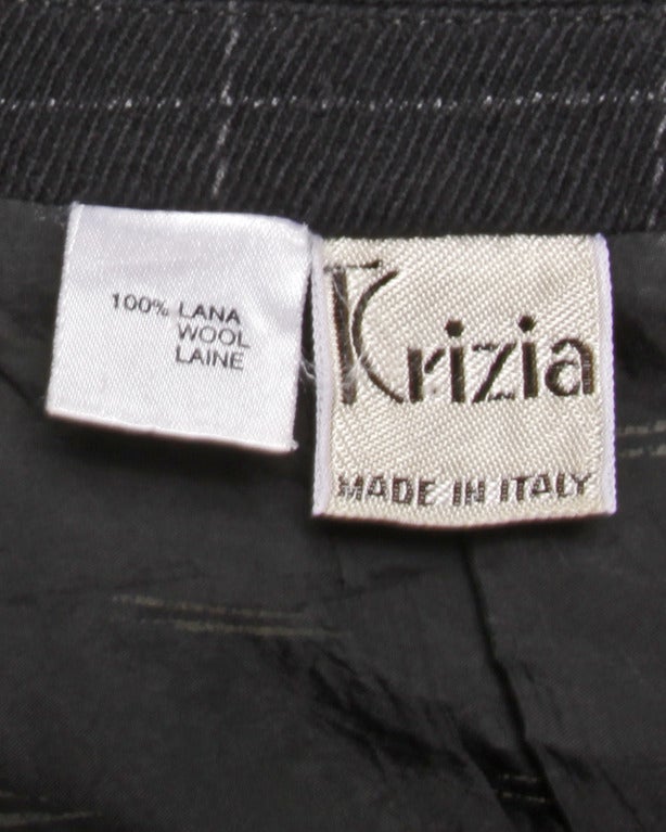 Black Krizia Vintage Charcoal Wool Jacket + Skirt 2-Pc Suit For Sale