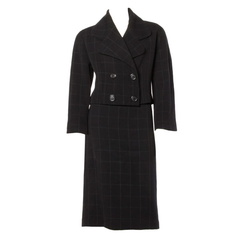 Krizia Vintage Charcoal Wool Jacket + Skirt 2-Pc Suit For Sale