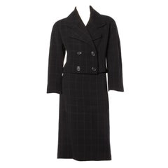 Krizia Vintage Charcoal Wool Jacket + Skirt 2-Pc Suit