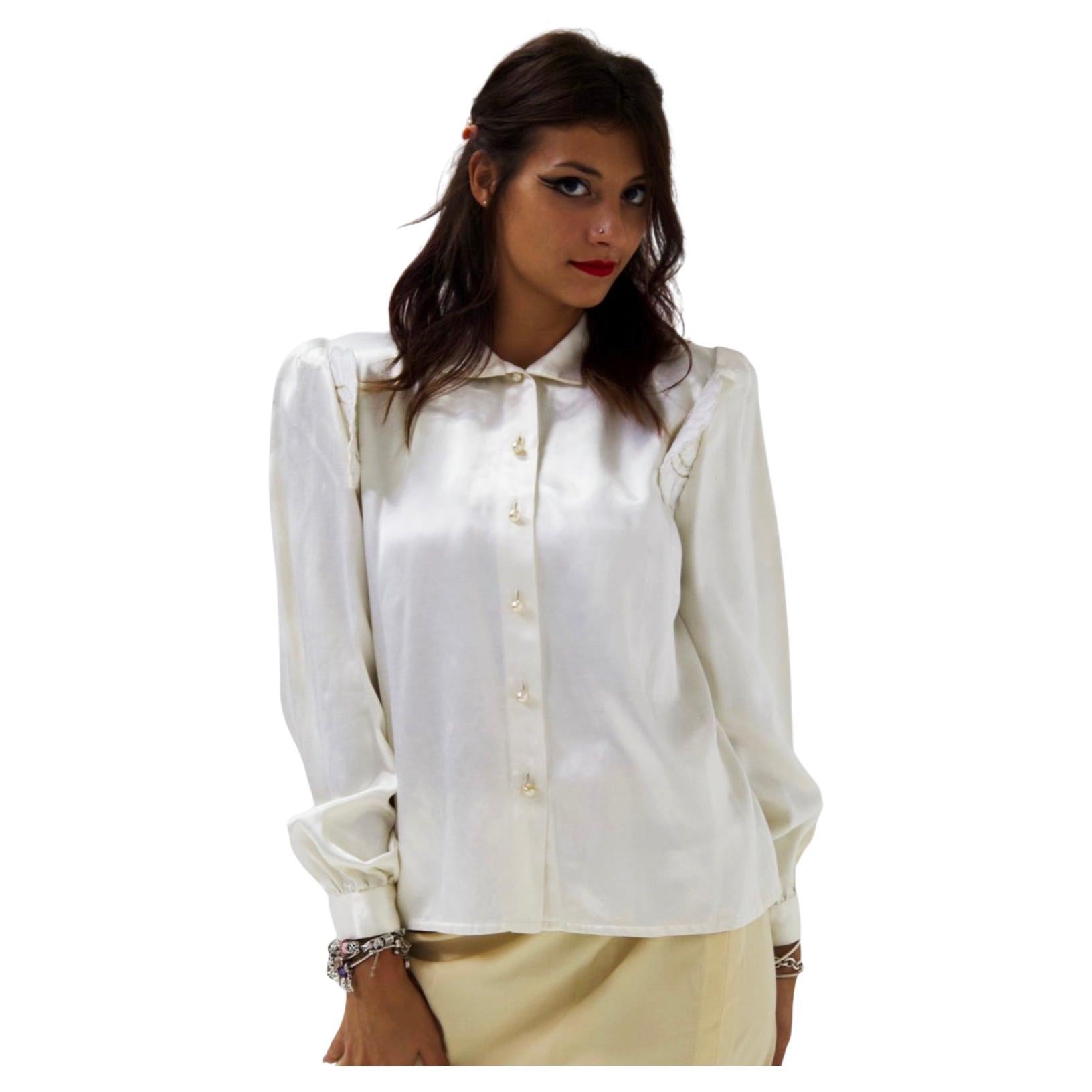 Krizia Vintage Glossy White Viscose Shirt For Sale