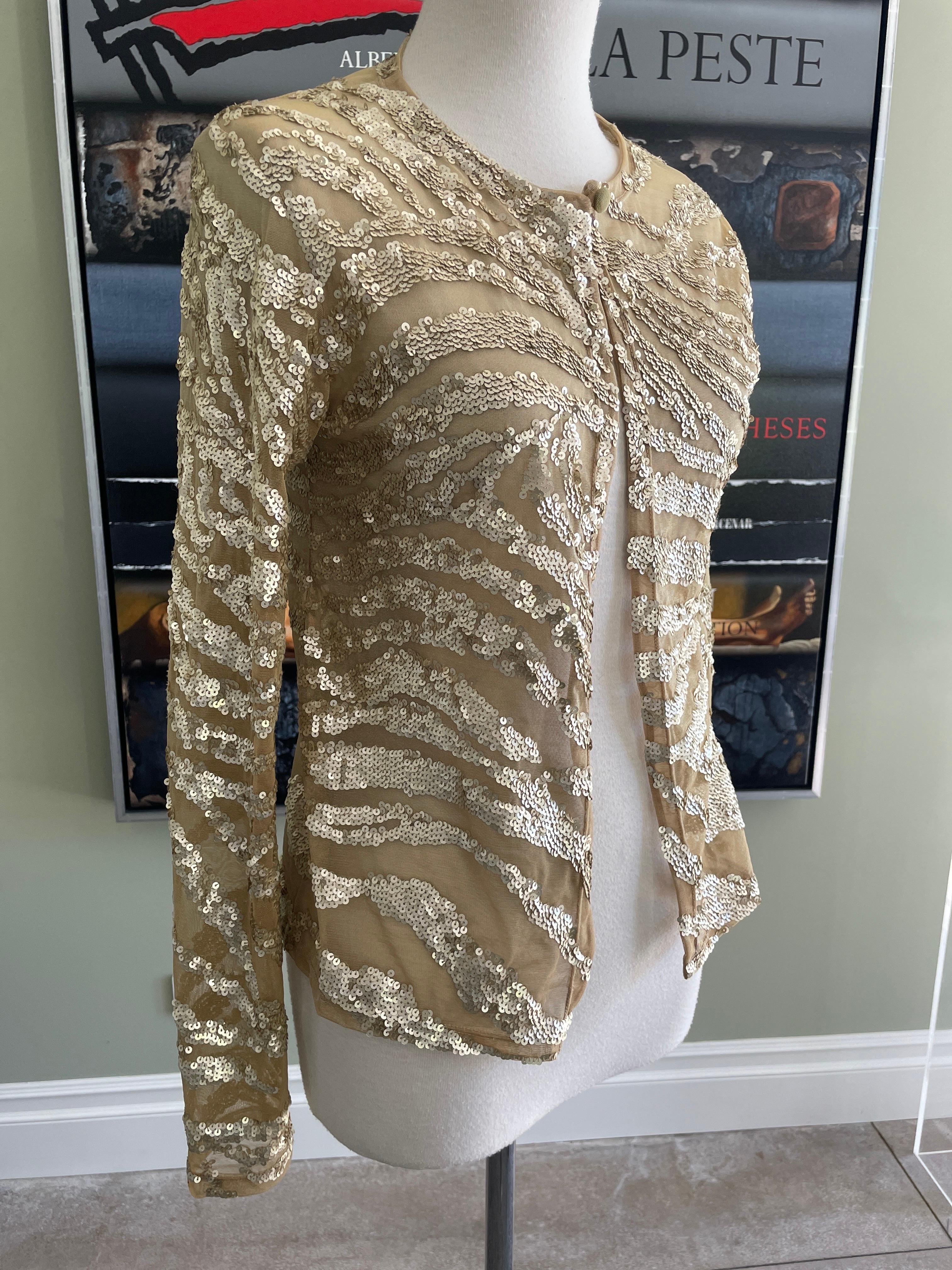 Krizia Vintage Gold Sheer Sequined Zebra Pattern Top
Size 40
  Bust 40