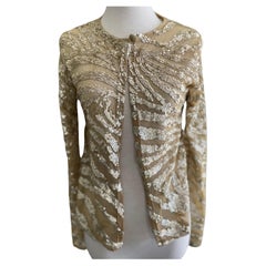 Krizia Vintage Gold Sheer Sequined Zebra Pattern Top