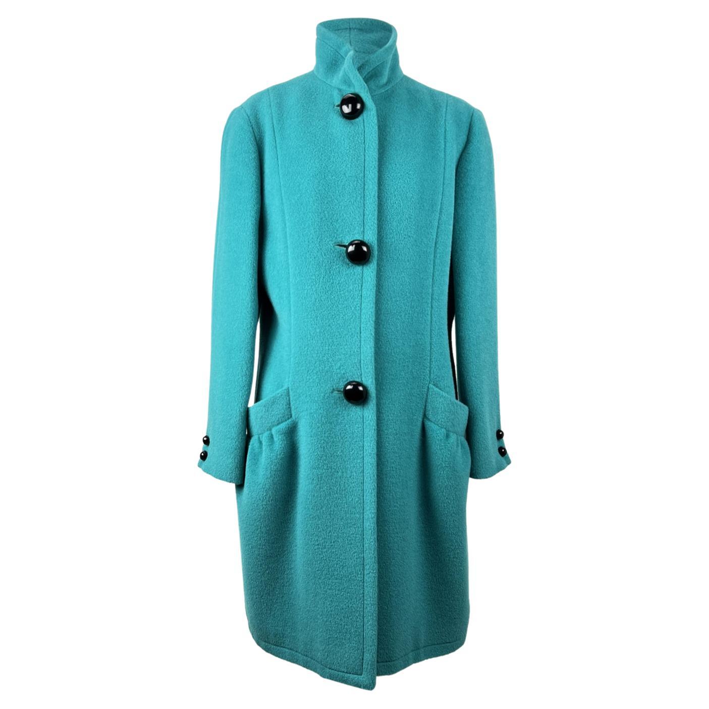 Krizia Vintage Turquoise Wool Blend Mid Lenght Coat Size 40 IT