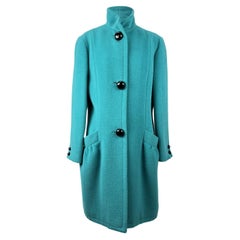 Krizia Vintage Turquoise Wool Blend Mid Lenght Coat Size 40 IT