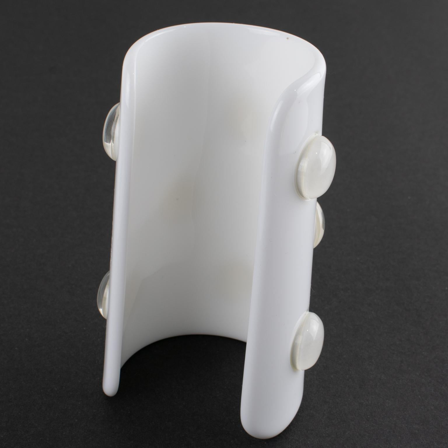 Krizia White Resin Lucite Cuff Bangle Bracelet with Cabochons Unisexe en vente