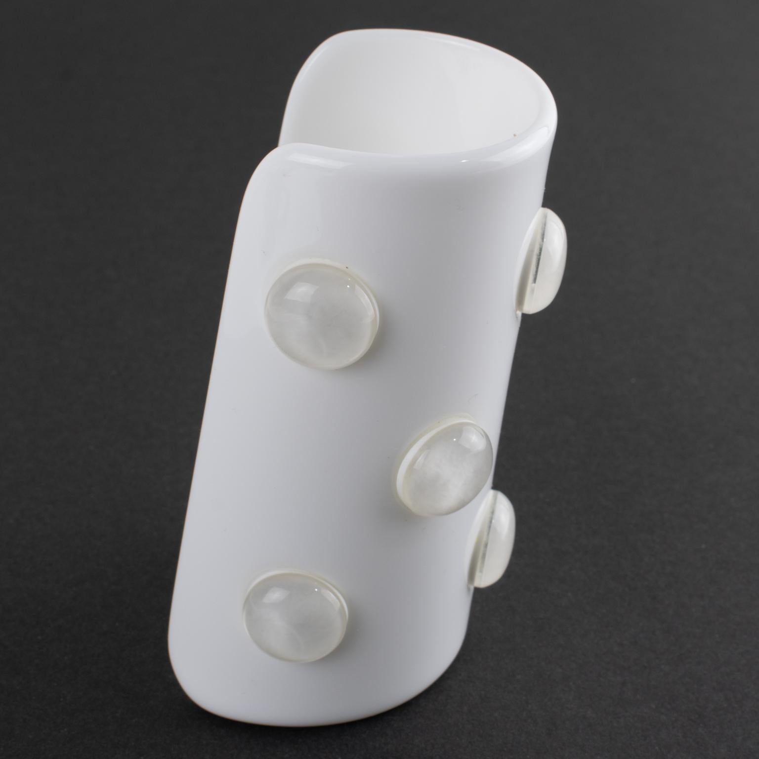 Krizia White Resin Lucite Cuff Bangle Bracelet with Cabochons en vente 1