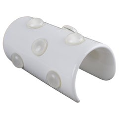 Krizia White Resin Lucite Cuff Bangle Bracelet with Cabochons