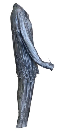 Krizia A. Silver, camicia e pantaloni stropicciati e trasparenti, nuovo/vecchio
