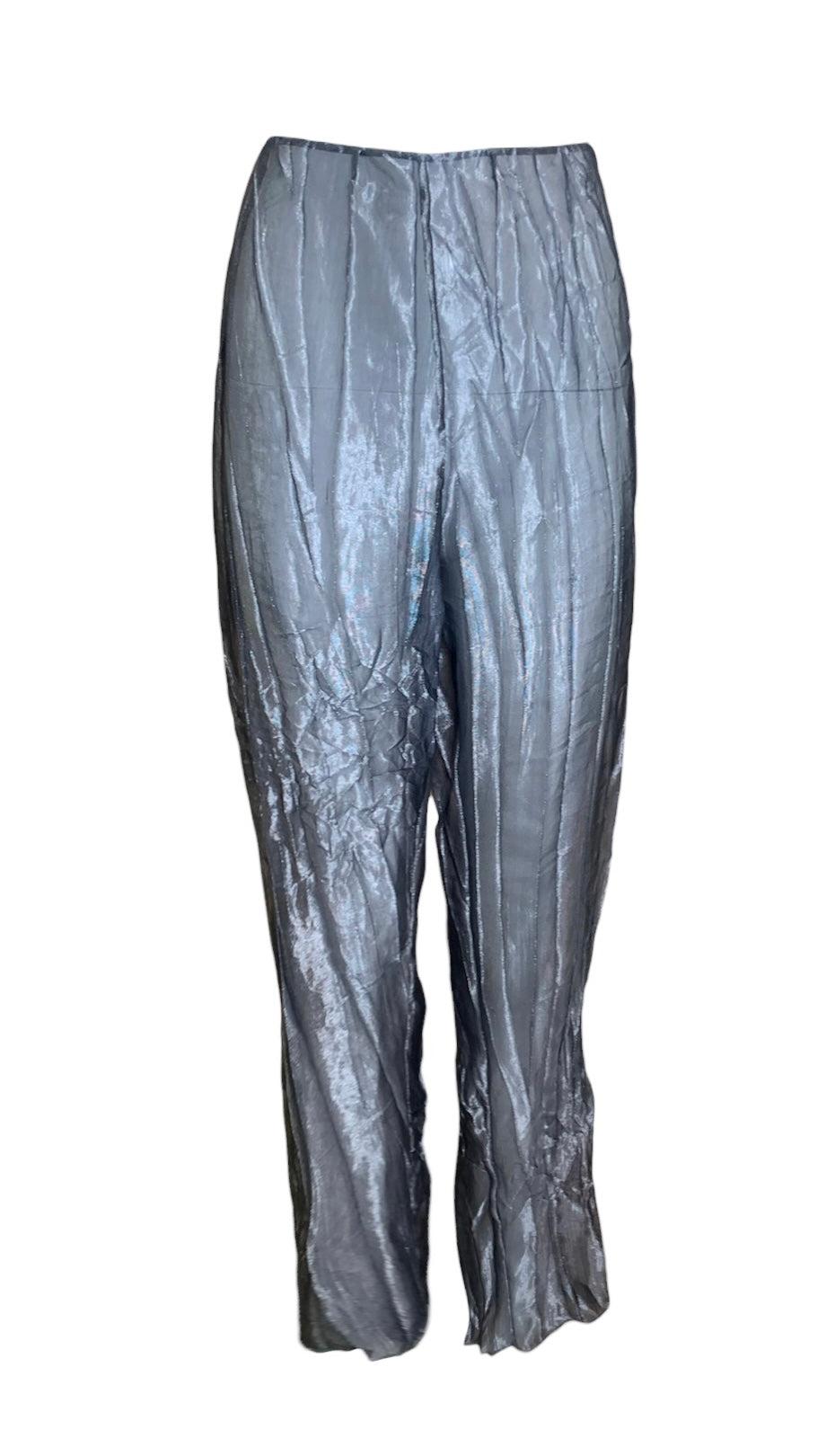 Argento Krizia A. Silver, camicia e pantaloni stropicciati e trasparenti, nuovo/vecchio in vendita