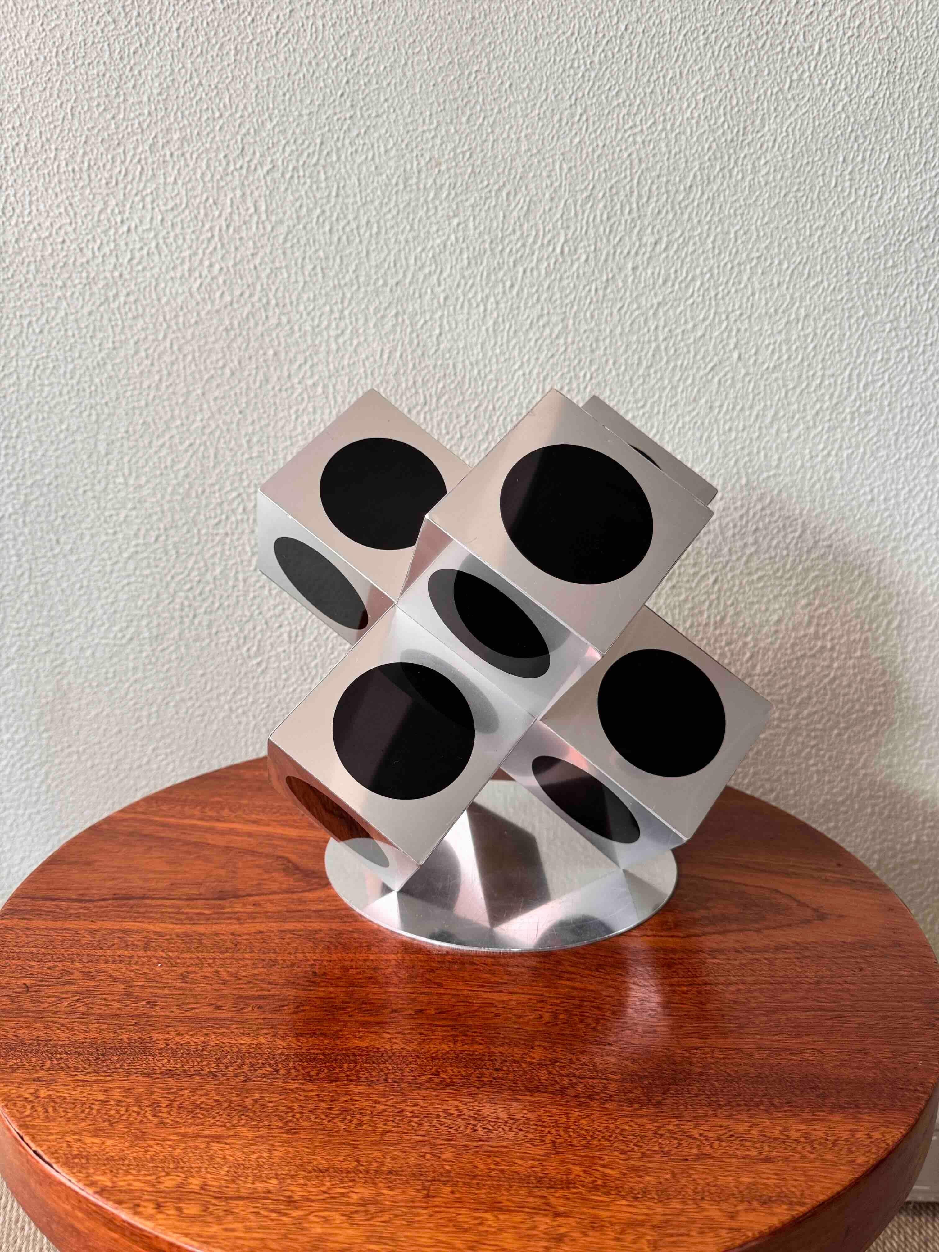 Victor Vasarely Op Art Black Silver Aluminum Geometric Sculpture, 1960s For Sale 3