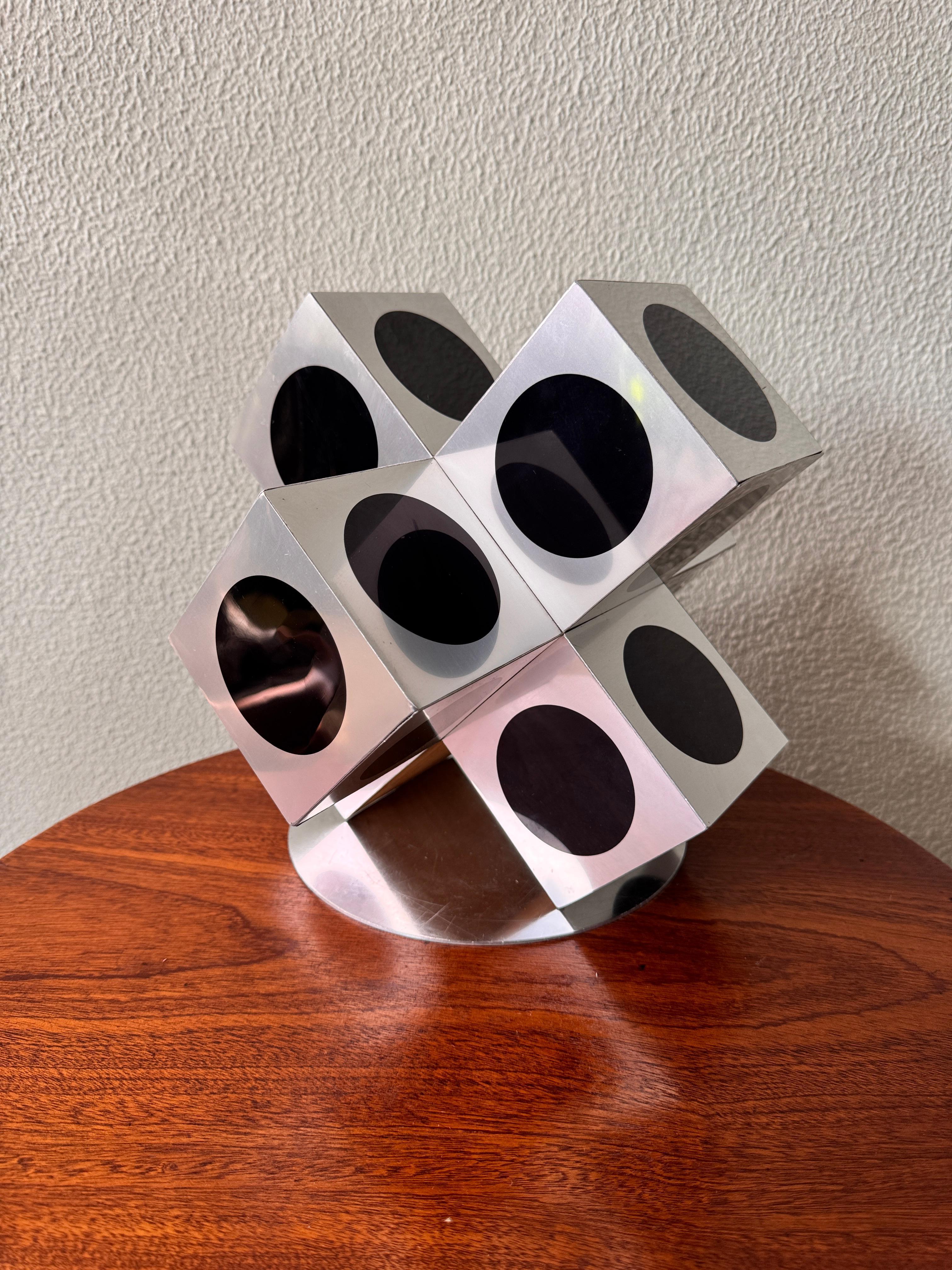 Victor Vasarely Op Art Black Silver Aluminum Geometric Sculpture, 1960s For Sale 7
