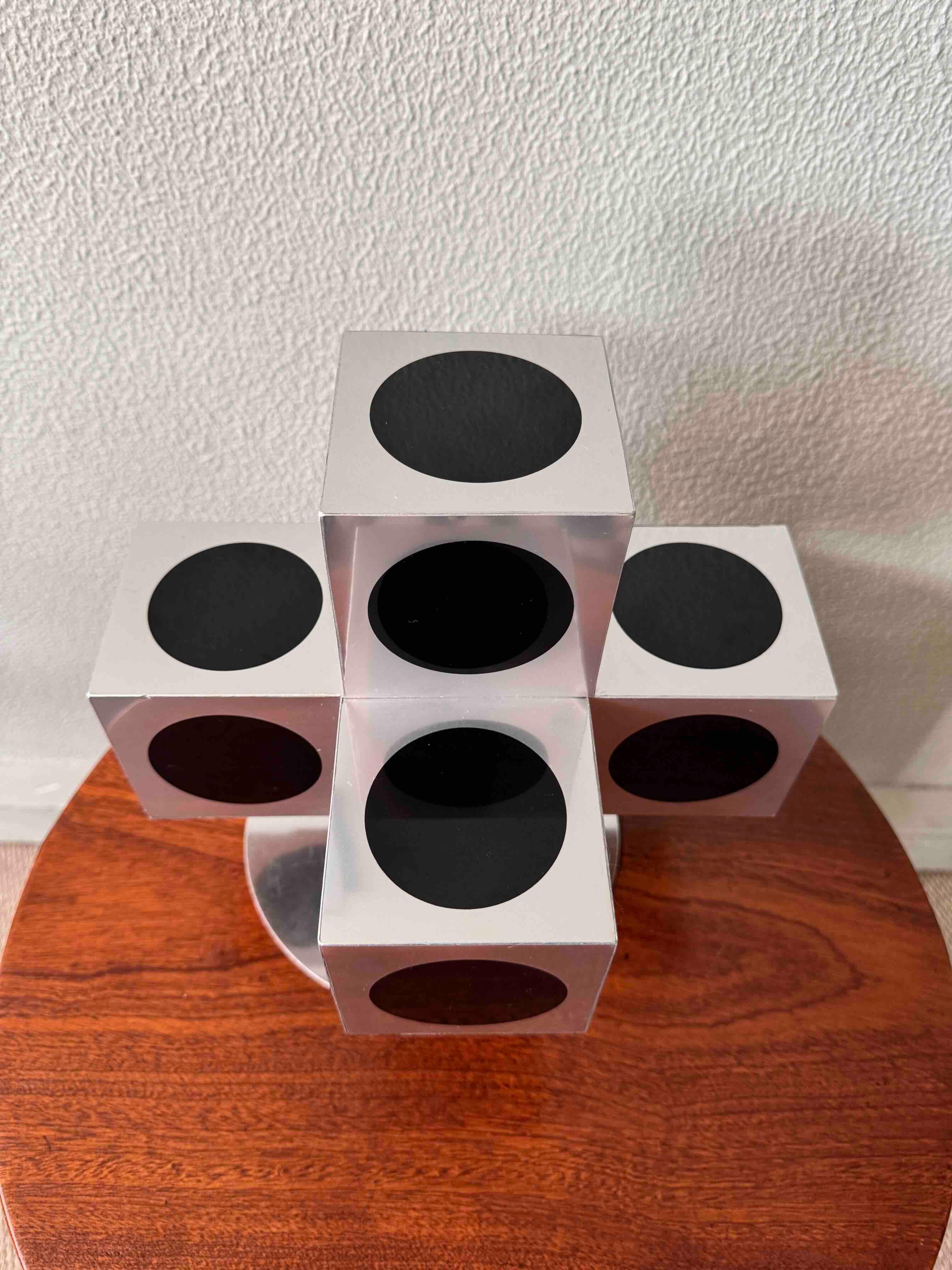 Victor Vasarely Op Art Black Silver Aluminum Geometric Sculpture, 1960s For Sale 8