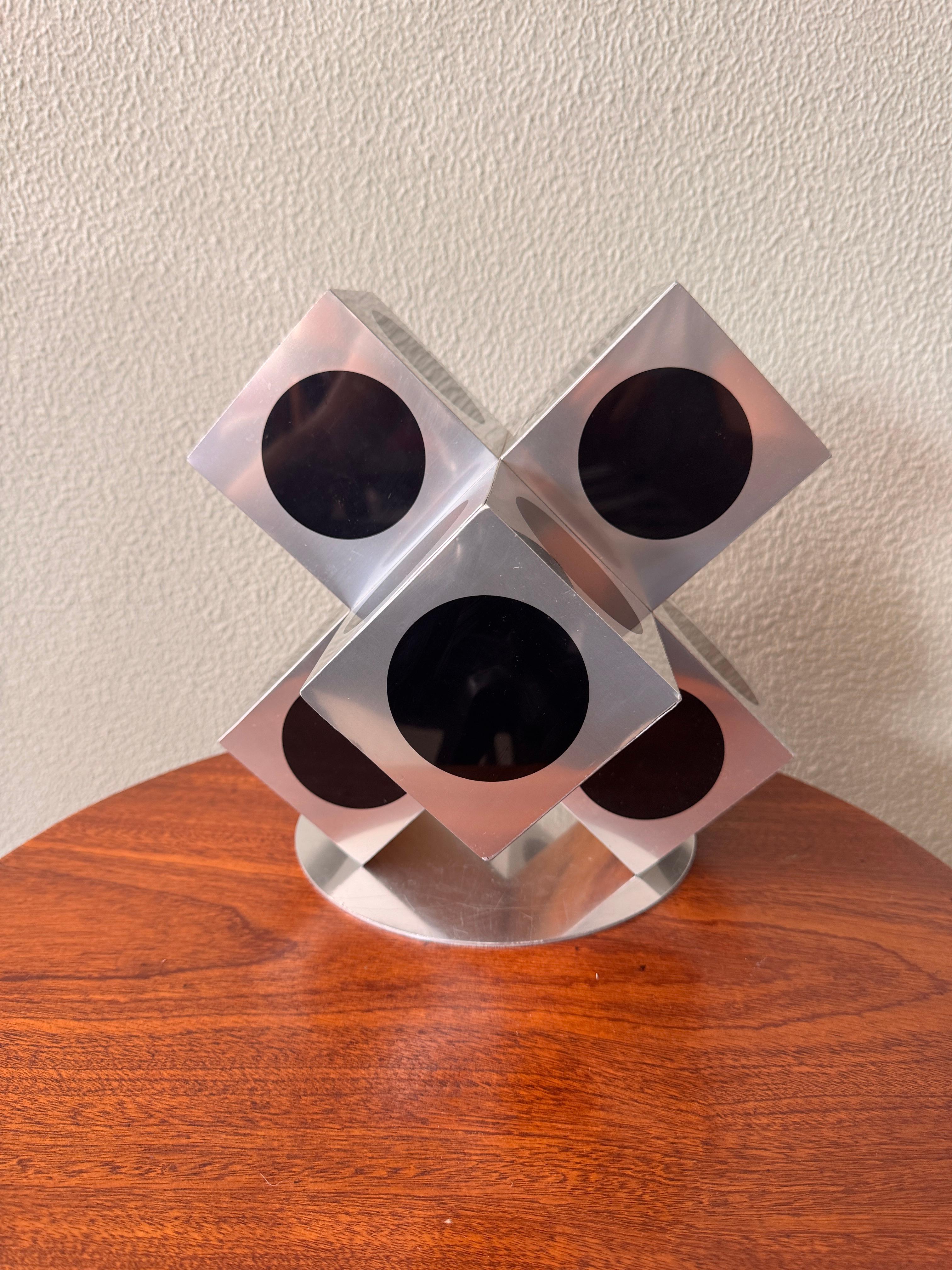 Victor Vasarely Op Art Black Silver Aluminum Geometric Sculpture, 1960s For Sale 9